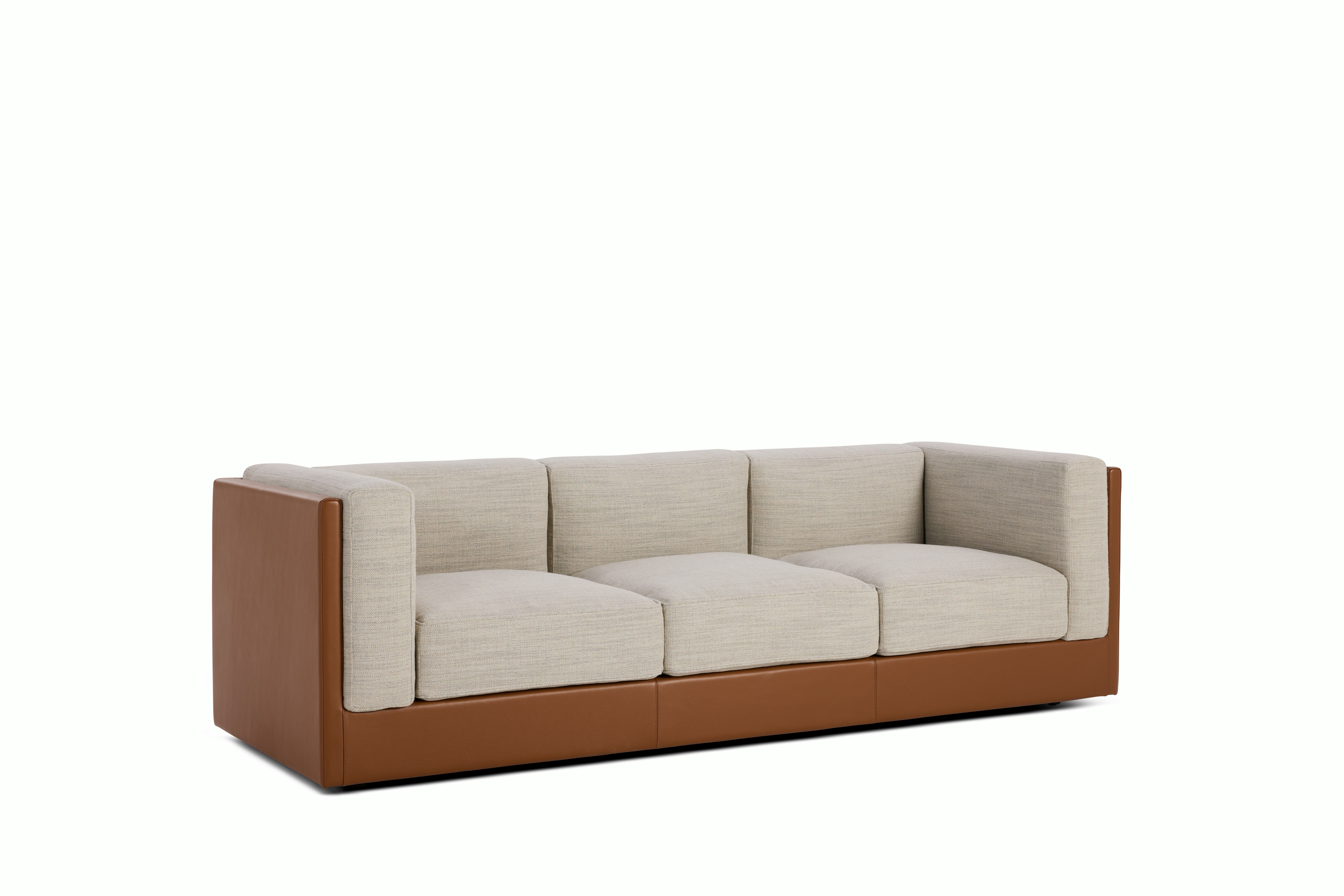 Symme Sofa - Three Seater,  Leather Frame,  Prone Leather,  Ledge,  Pebble Weave,  Buff