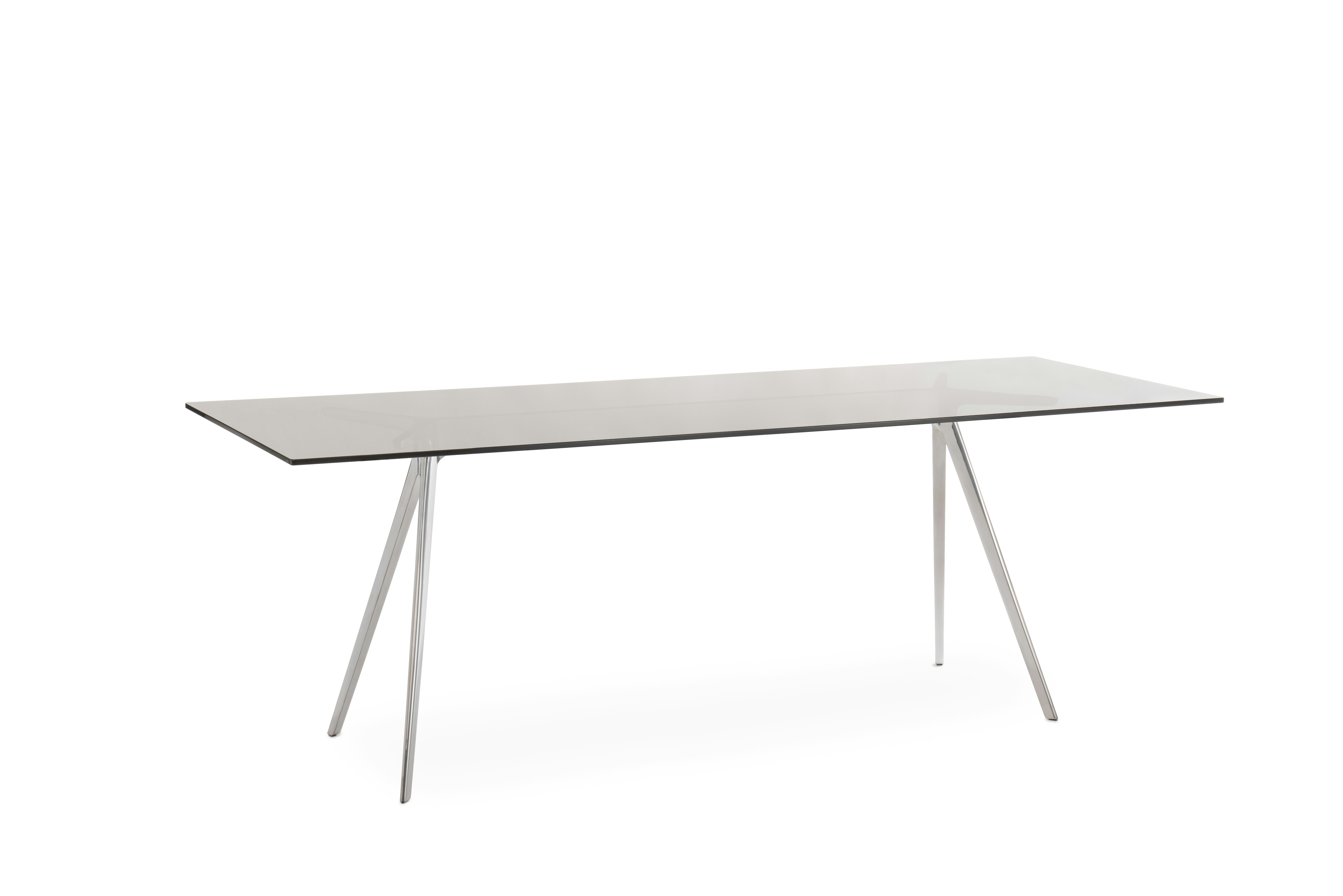 Baguette Table - 33 x 80,  Smoke Grey Glass and Polished Aluminum