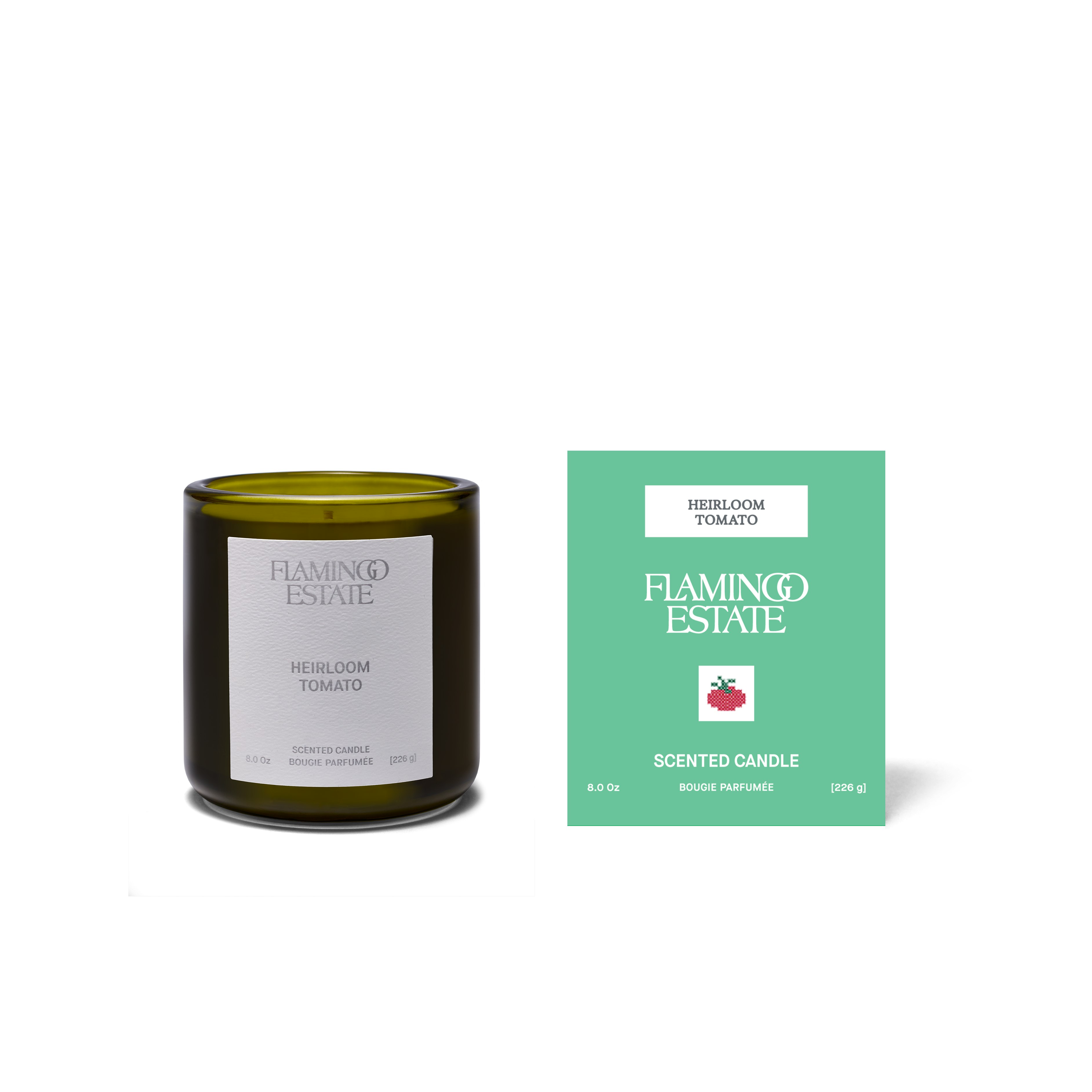 An environmental shot of Flamingo Estate 8oz Scented Candle in tomato.