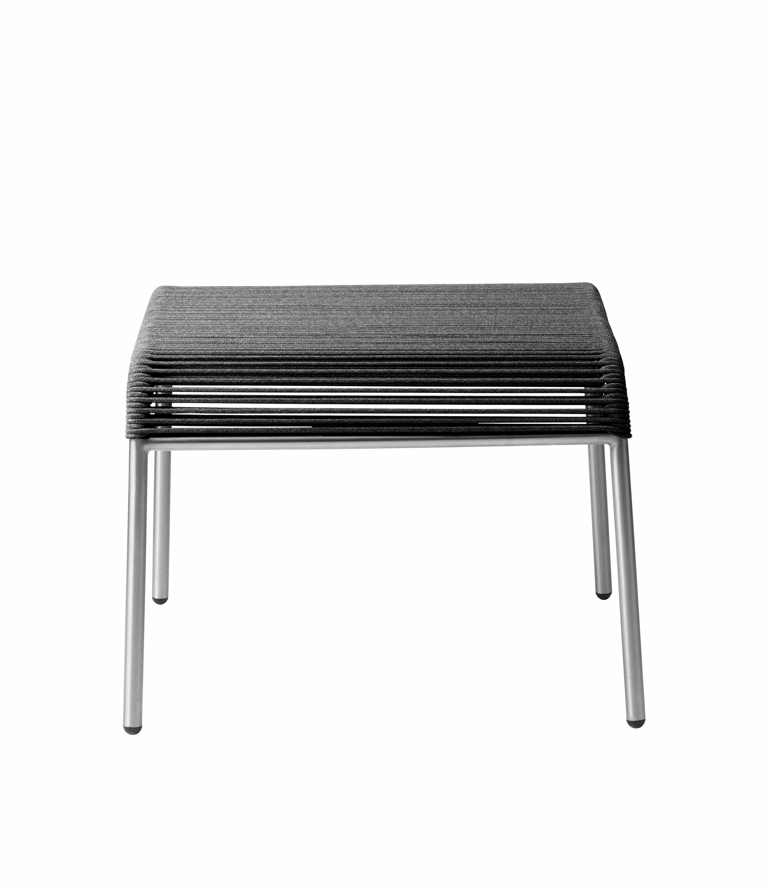 A Teglgaard Outdoor Ottoman in Black viewed from the front.