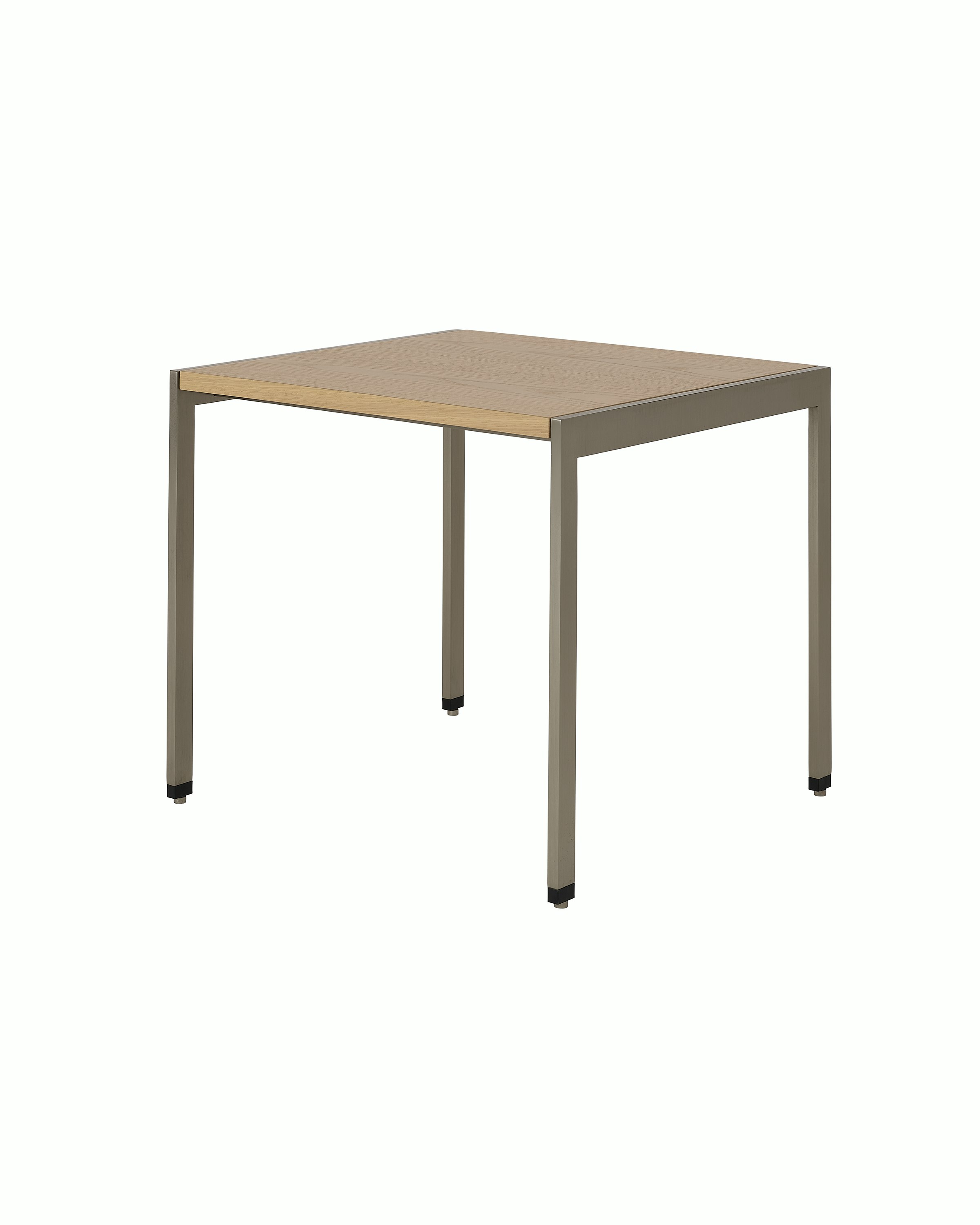 H Frame Side Table designed by Ward Bennett with a satin chrome base and a Nordic Oak top, shown at an angle on a white sweep.