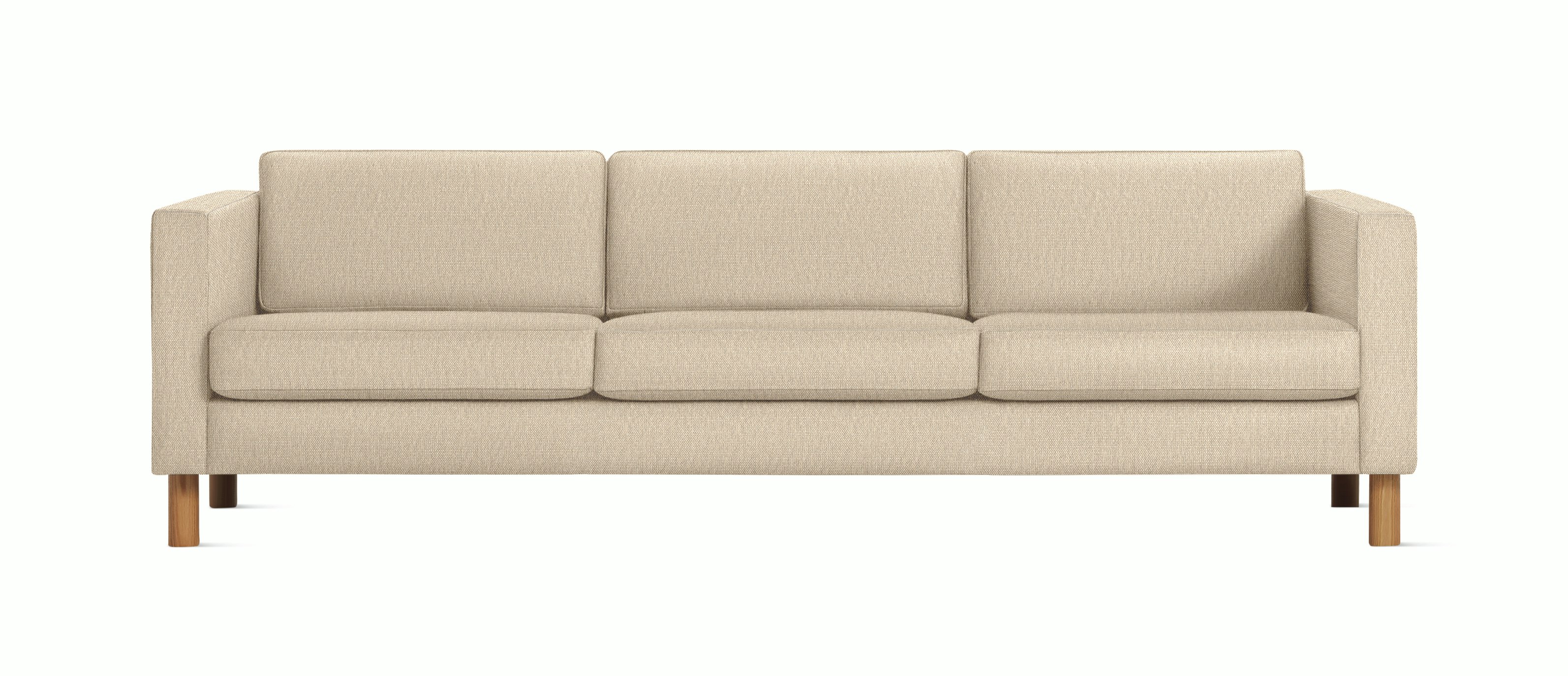 A Lispenard Sofa in Gentle with Oak finish viewed from the front.