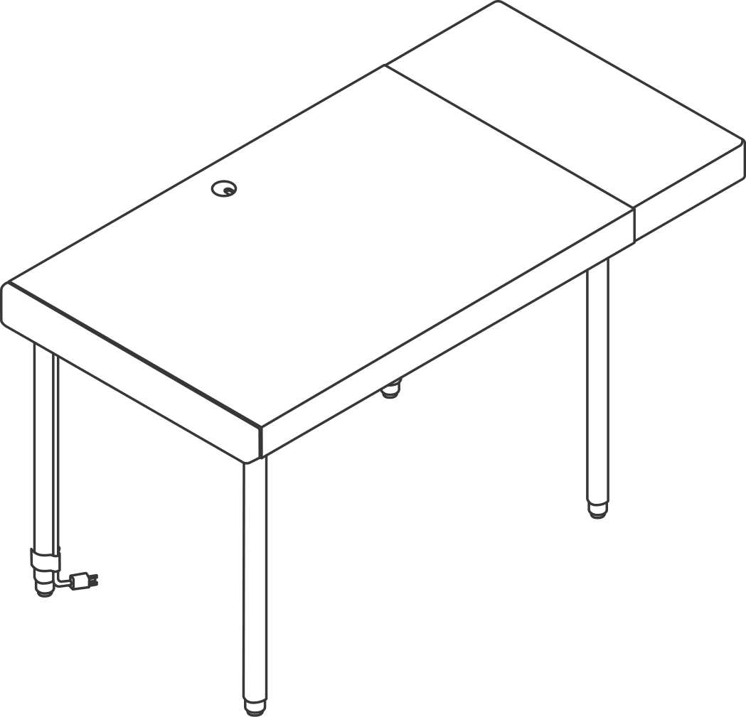 A line drawing - New Canaan Height-Adjustable Desk | Leatherwrap | Drawer Right