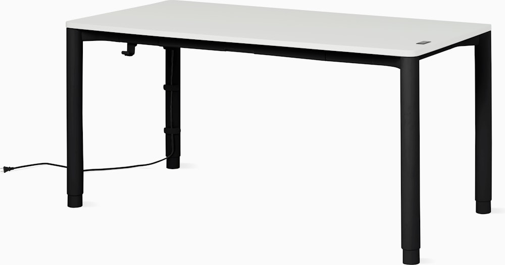 Spout S2S Table - 30" x 60"",  Laminate Studio White,  Ultra Black,  With Cable Tray,  With Storage Drawer,  Standard Height"