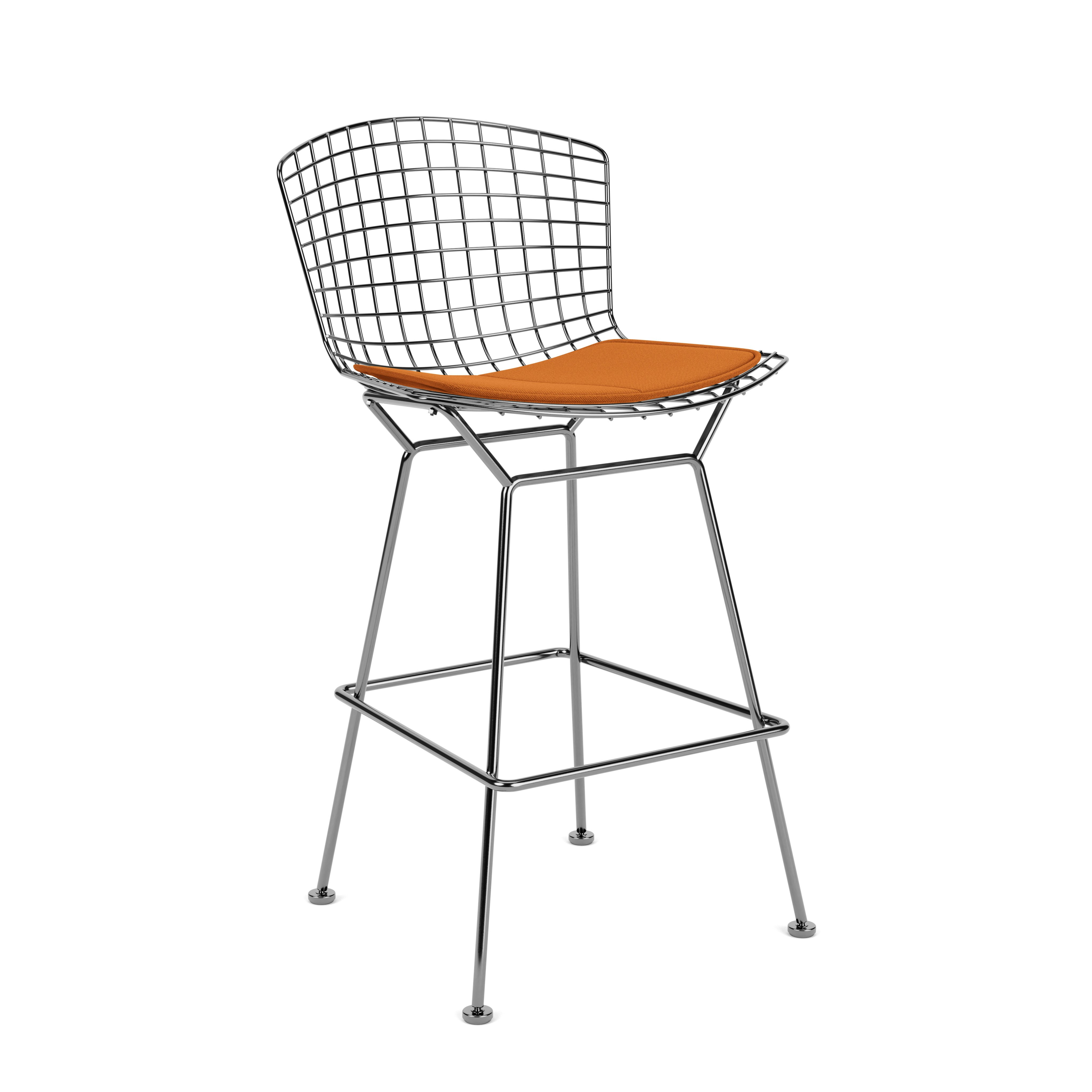 Bertoia Stool - Counter Height, With Seat Pad, Polished Chrome, Hourglass, Sunshine