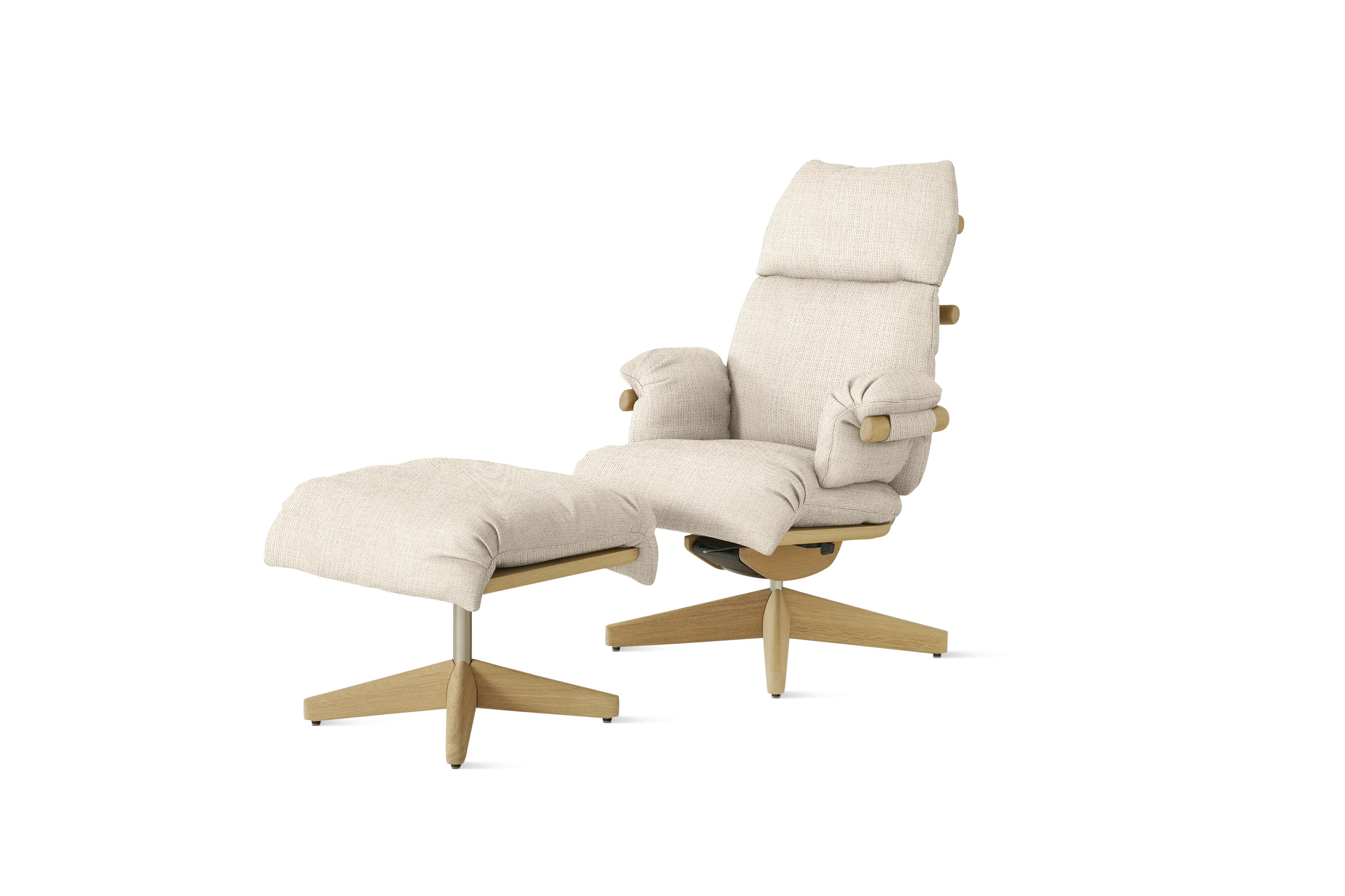 Ramus Lounge Chair & Ottoman - Pebble Weave,  Ecru,  Oak,  Satin Nickel
