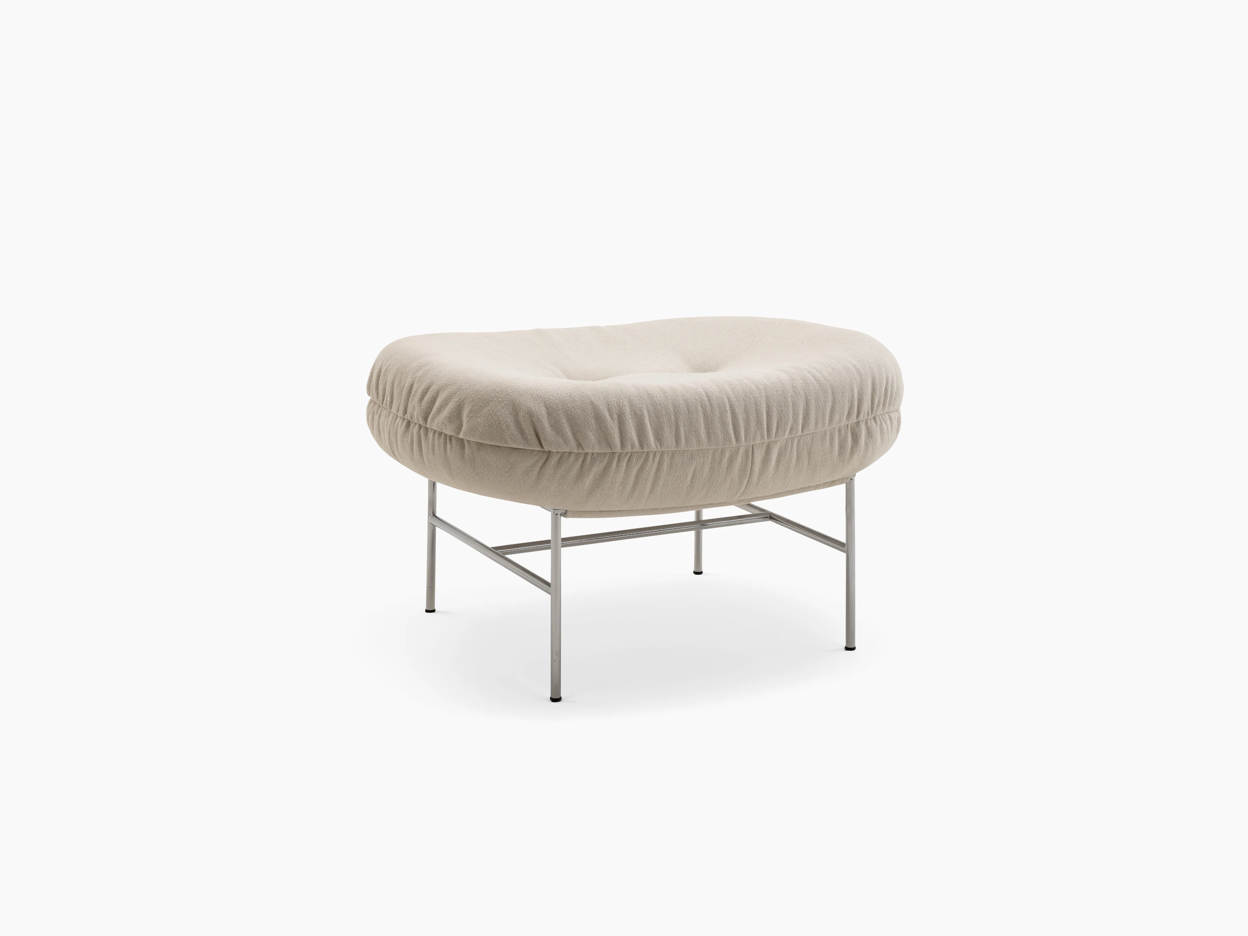 Bun Ottoman - Haven, Ivory, Polished Chrome