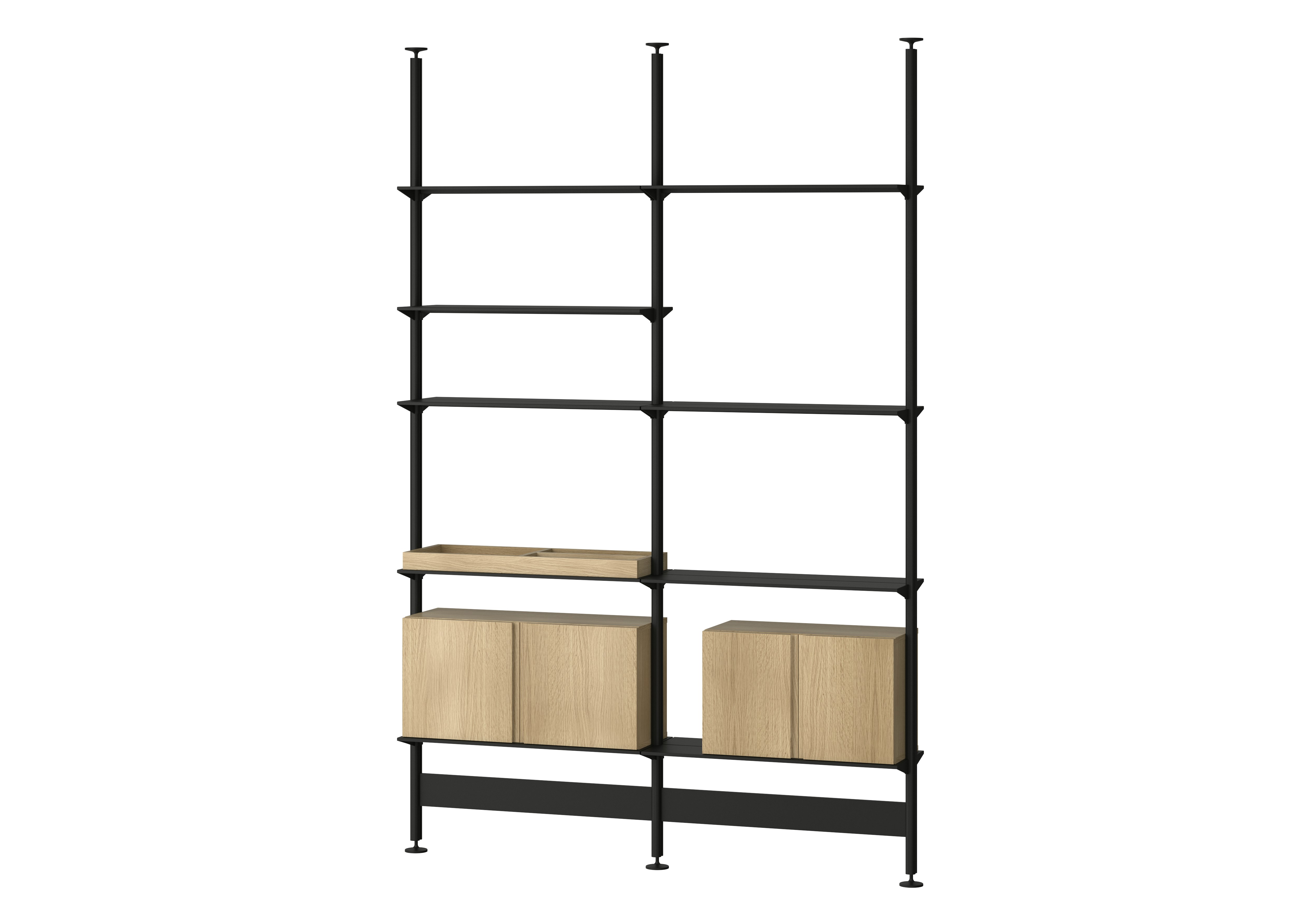 Pira Floor Shelving  - 2 Bay, 121.2" - 124.4"", Black / White Oak"