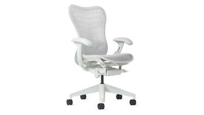 A white Mirra 2 Chair by Herman Miller on a white background