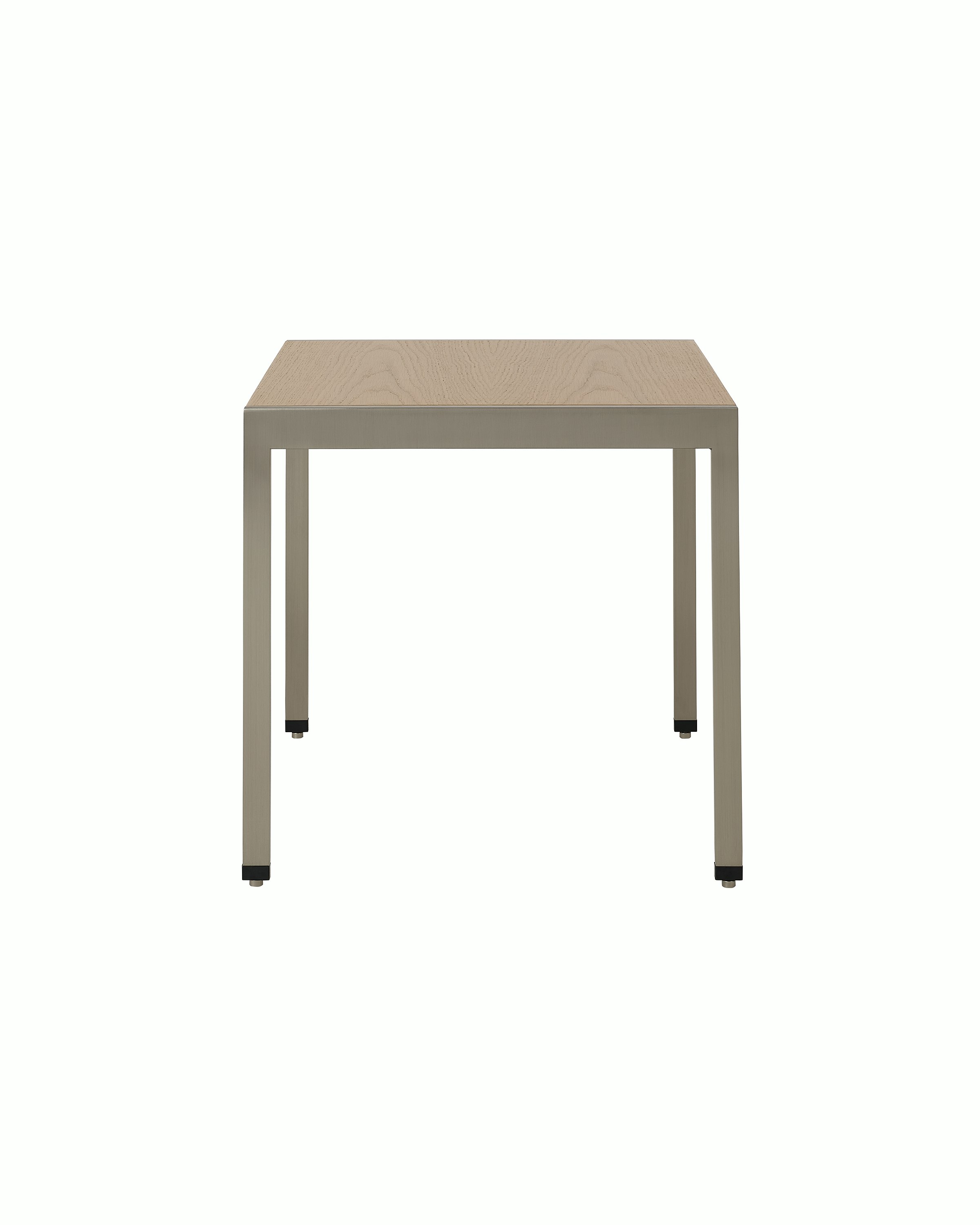 H Frame Side Table designed by Ward Bennett with a satin chrome base and a Nordic Oak top, shown front-facing on a white sweep.