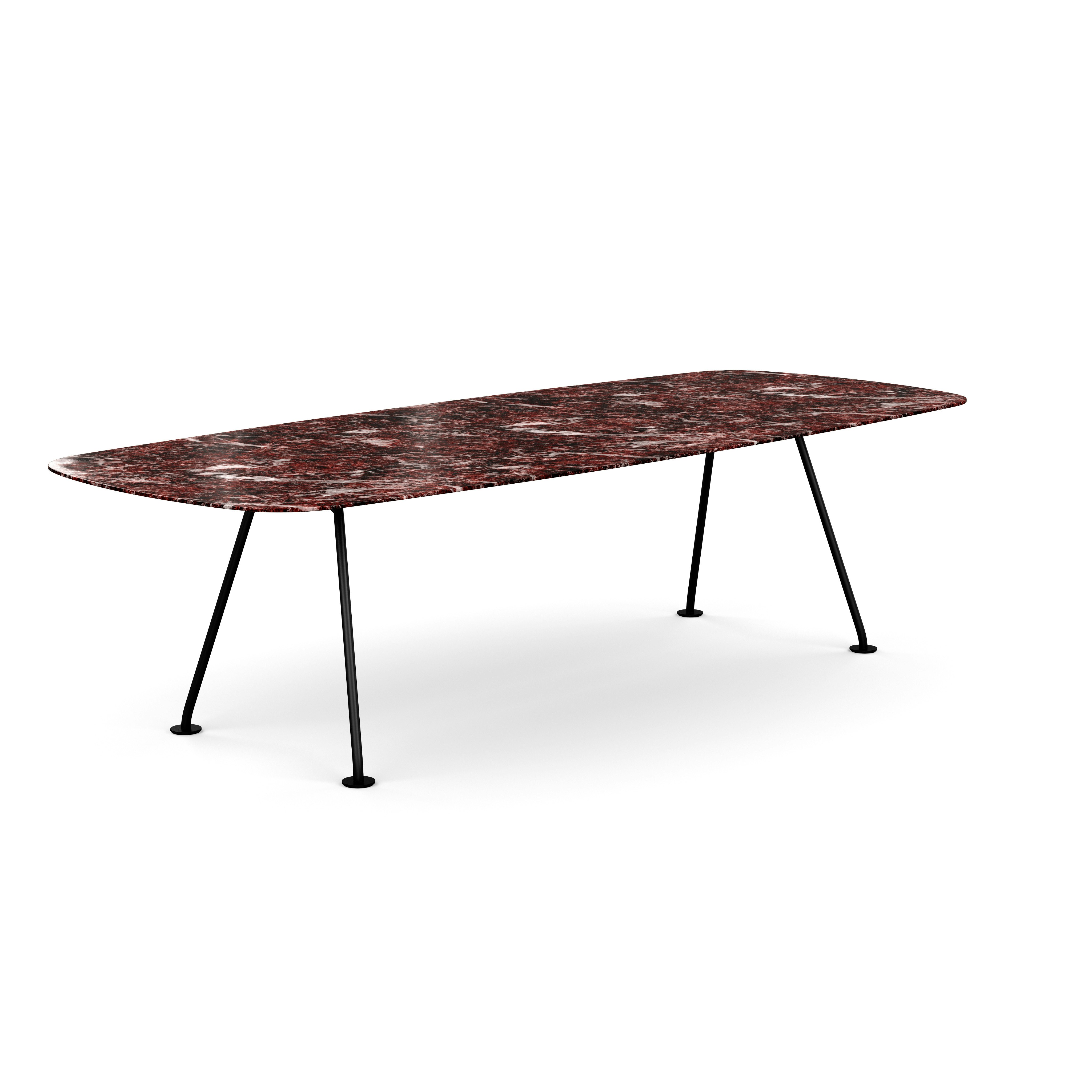 Grasshopper Dining Table - Rectangular, 106", Polished Rosso Rubino, Black"