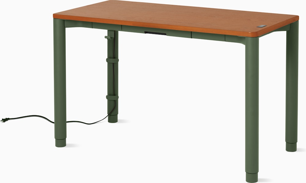 Spout S2S Table - 24" x 48"",  Veneer Walnut,  Olive,  With Cable Tray,  With Storage Drawer,  Standard Height"