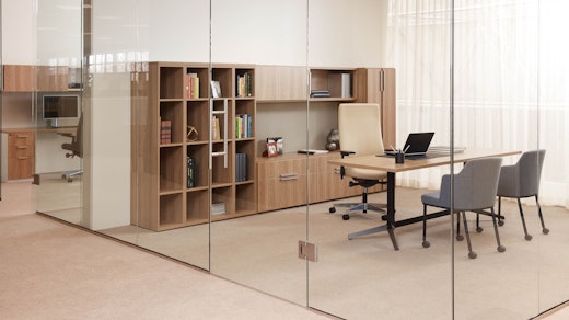 laminate fronts wood grain laminate bookcase cubby credenza overhead storage locker tackboard table desk