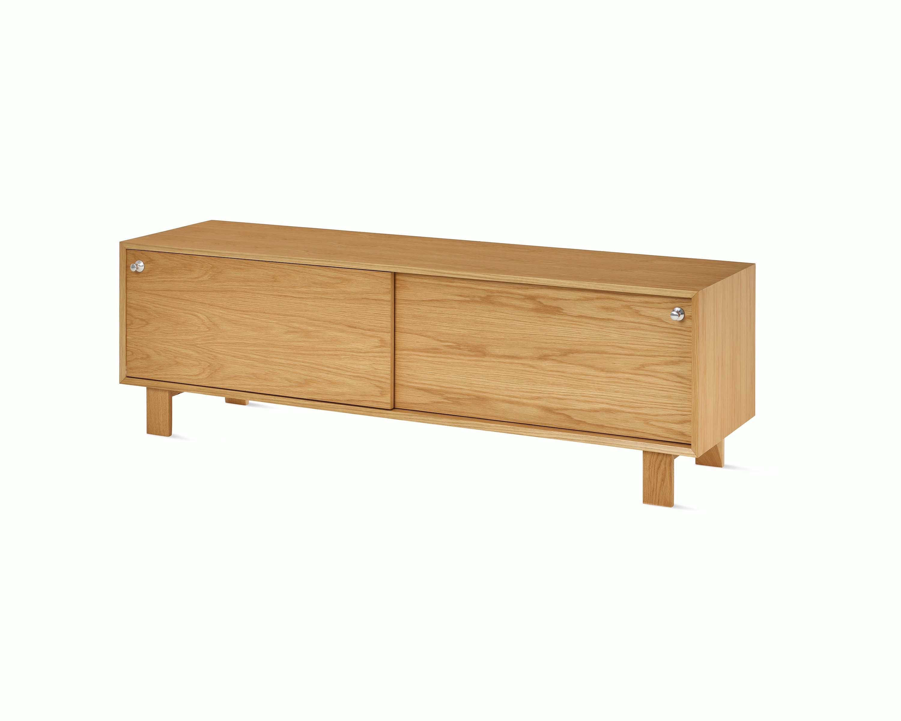 Nelson Basic Cabinet Series Media Unit in white oak, square legs, and pawn pull.