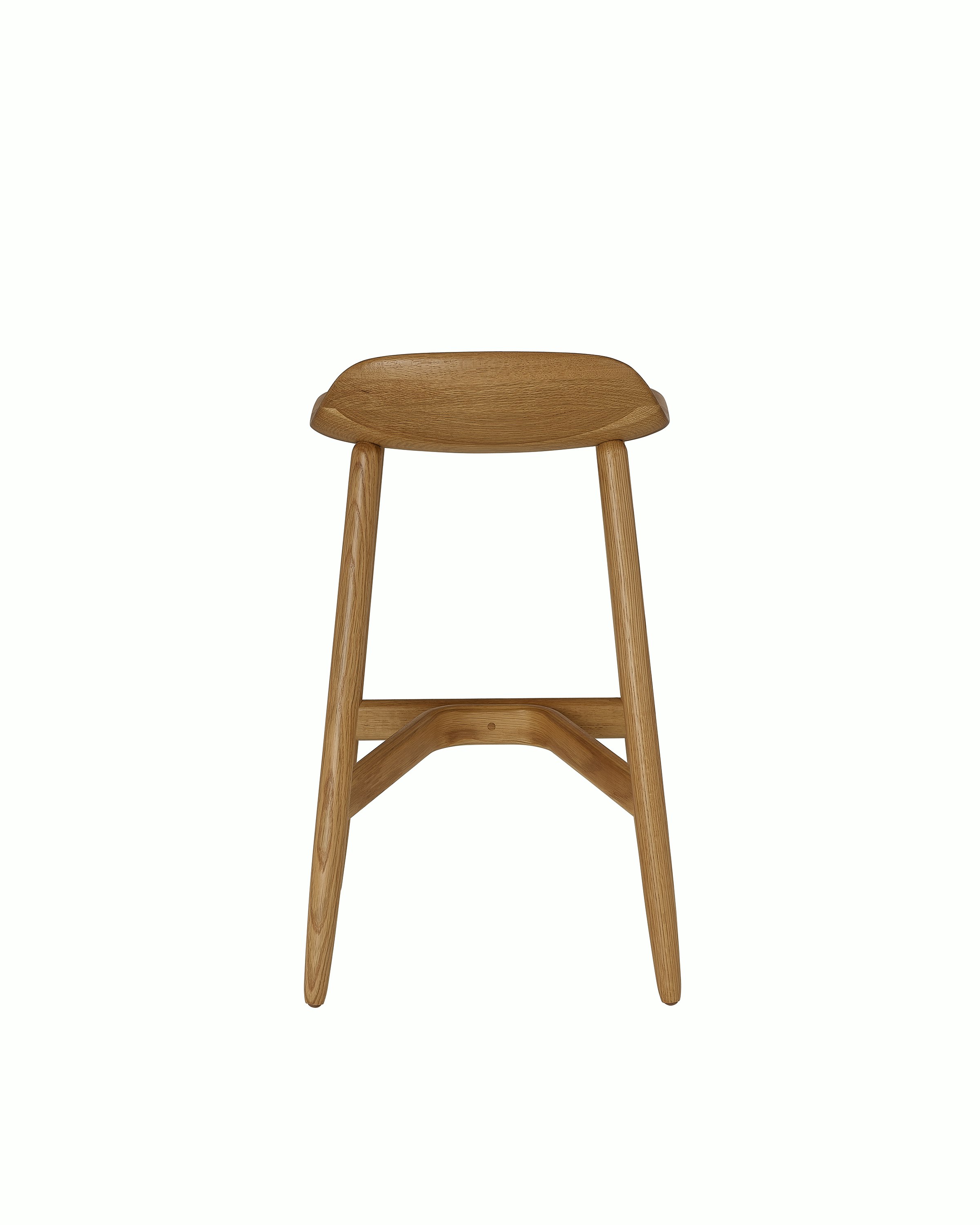 Counter Height Crosshatch Stool designed by EOOS in Natural Oak, shown back-facing on a white sweep.
