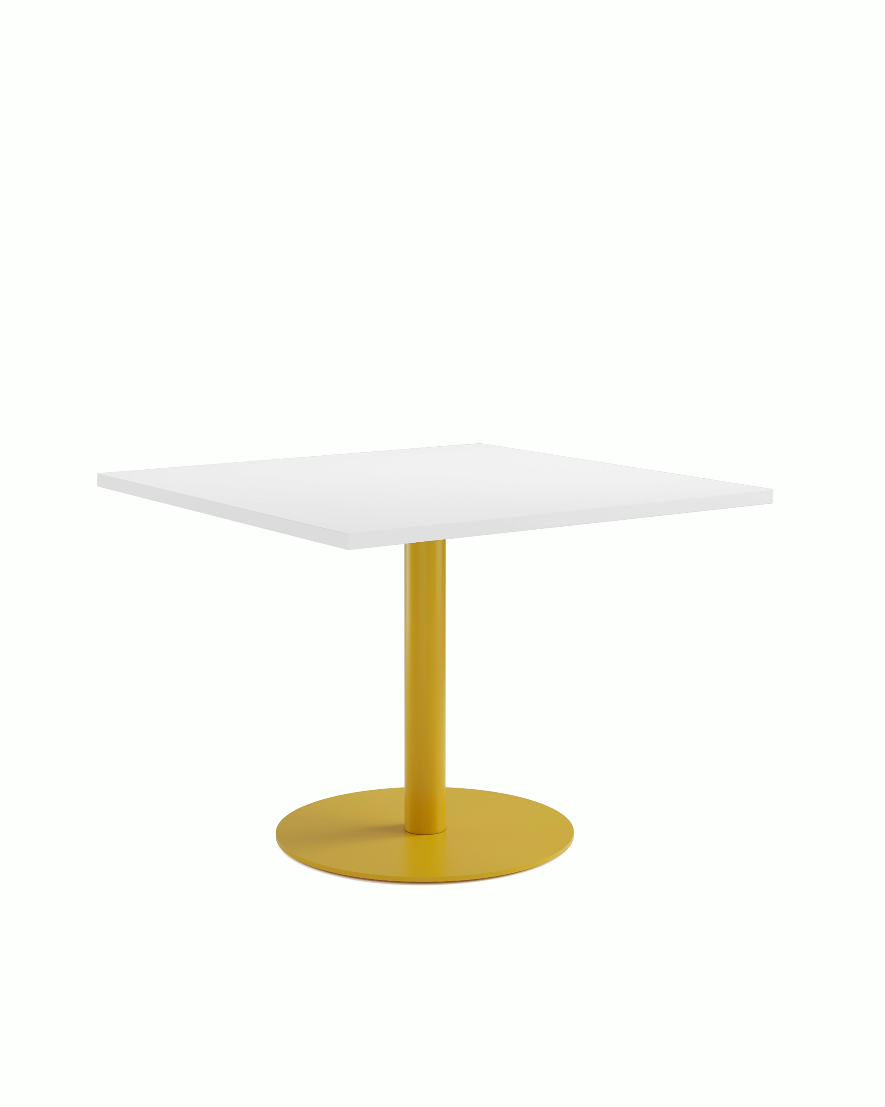 Tier Lounge with Broom Yellow stem and base and White MFMDF top at 3/4 angle on white background.