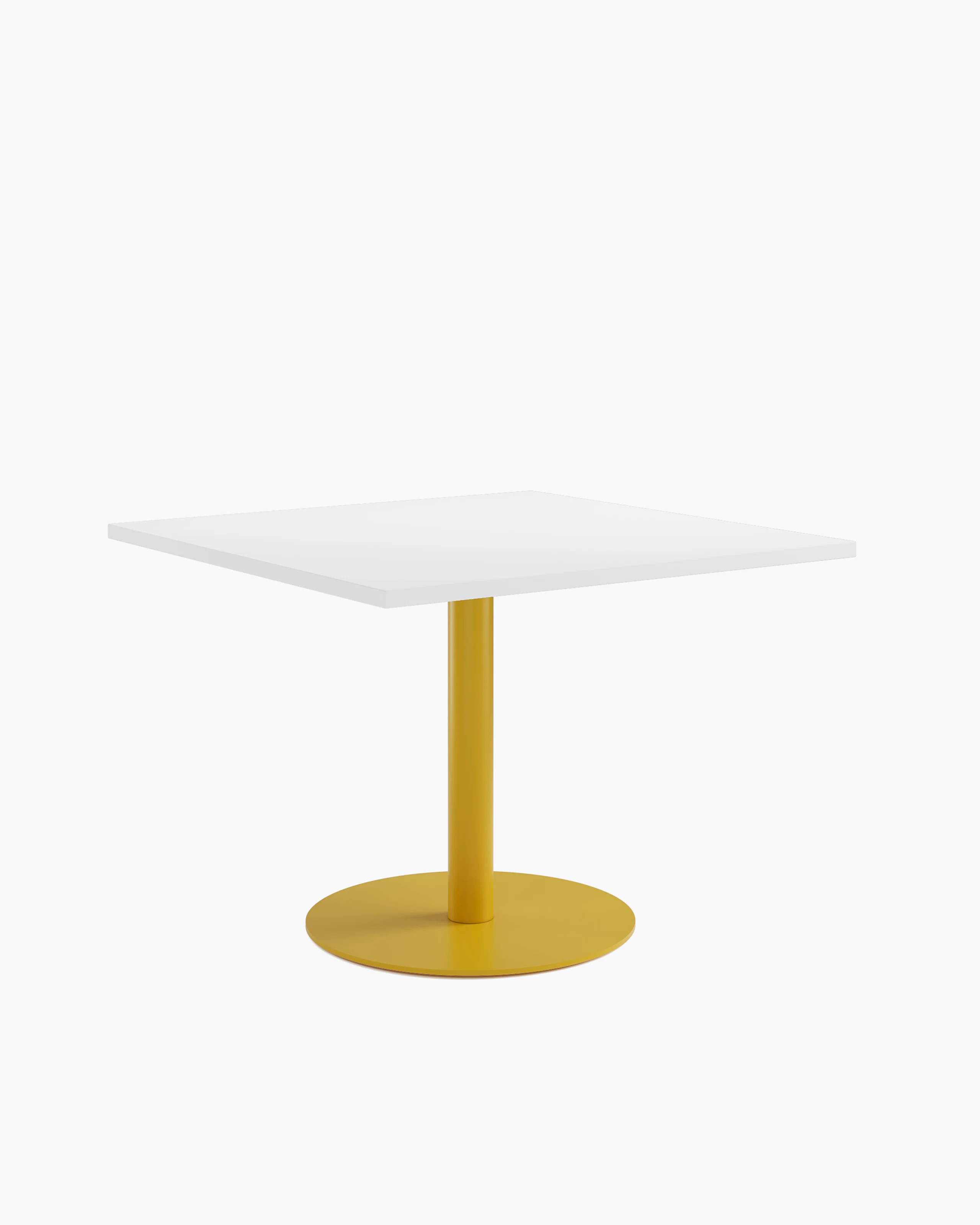 Tier Lounge with Broom Yellow stem and base and White MFMDF top at 3/4 angle on white background.