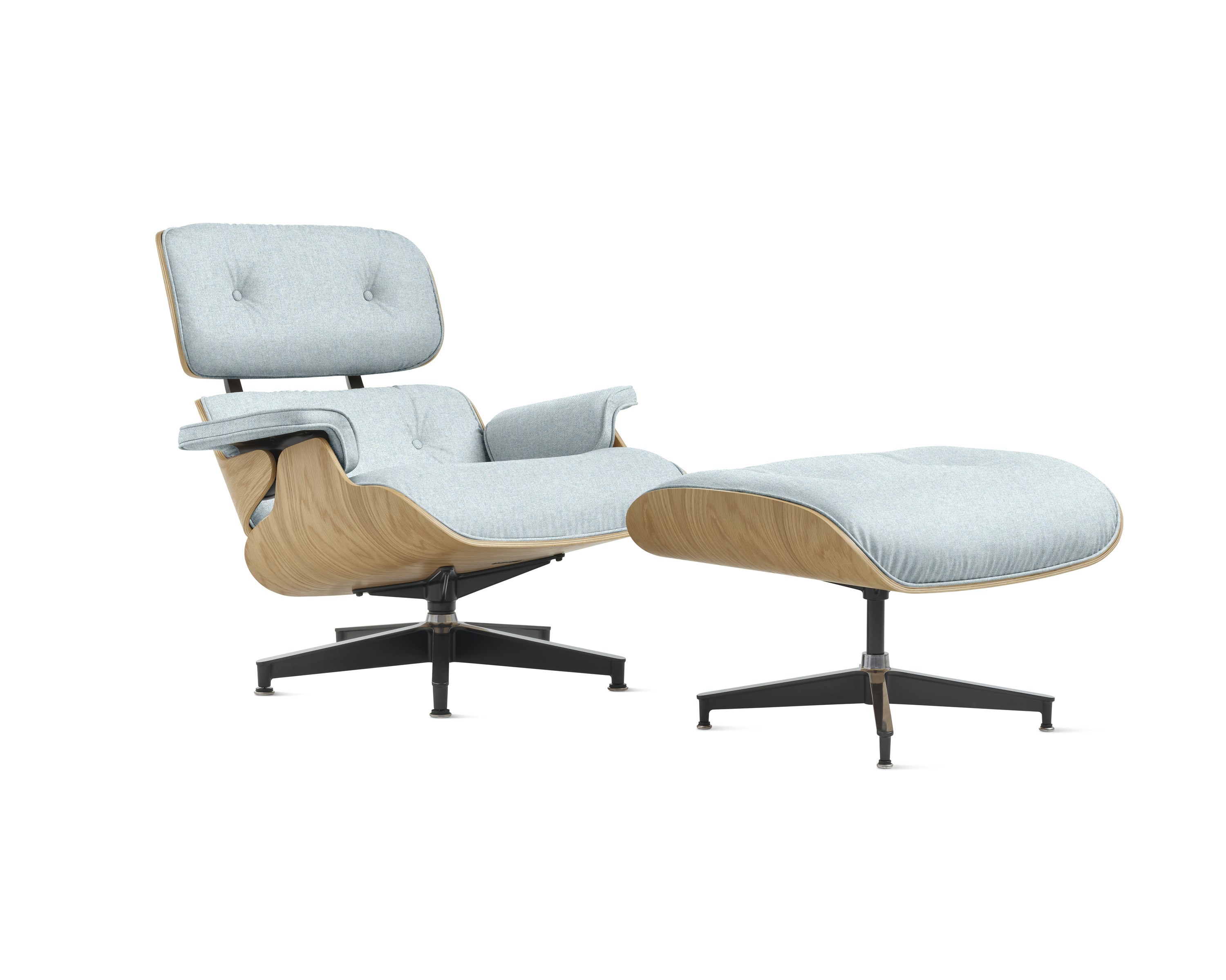 Eames Lounge Chair and Ottoman - Standard or Tall, White Oak, Luce, Brine