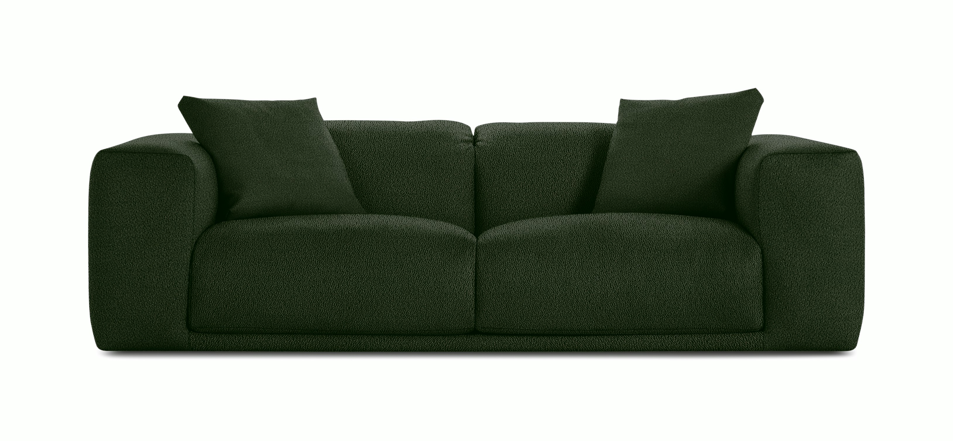 A Kelston Sofa in Dark Green viewed from the front.