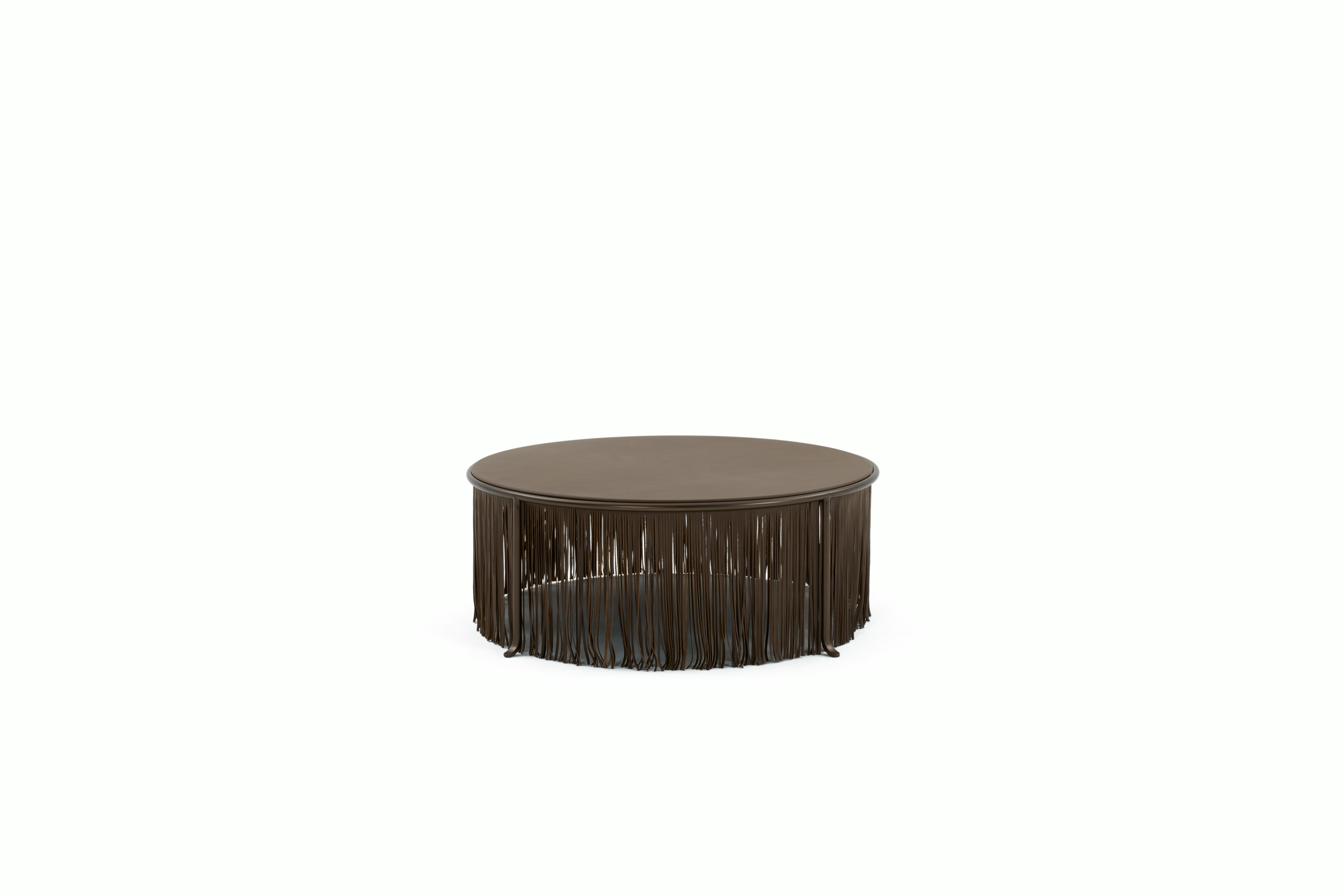 A Dozie Coffee Table in Bronze Metallic viewed from the front.