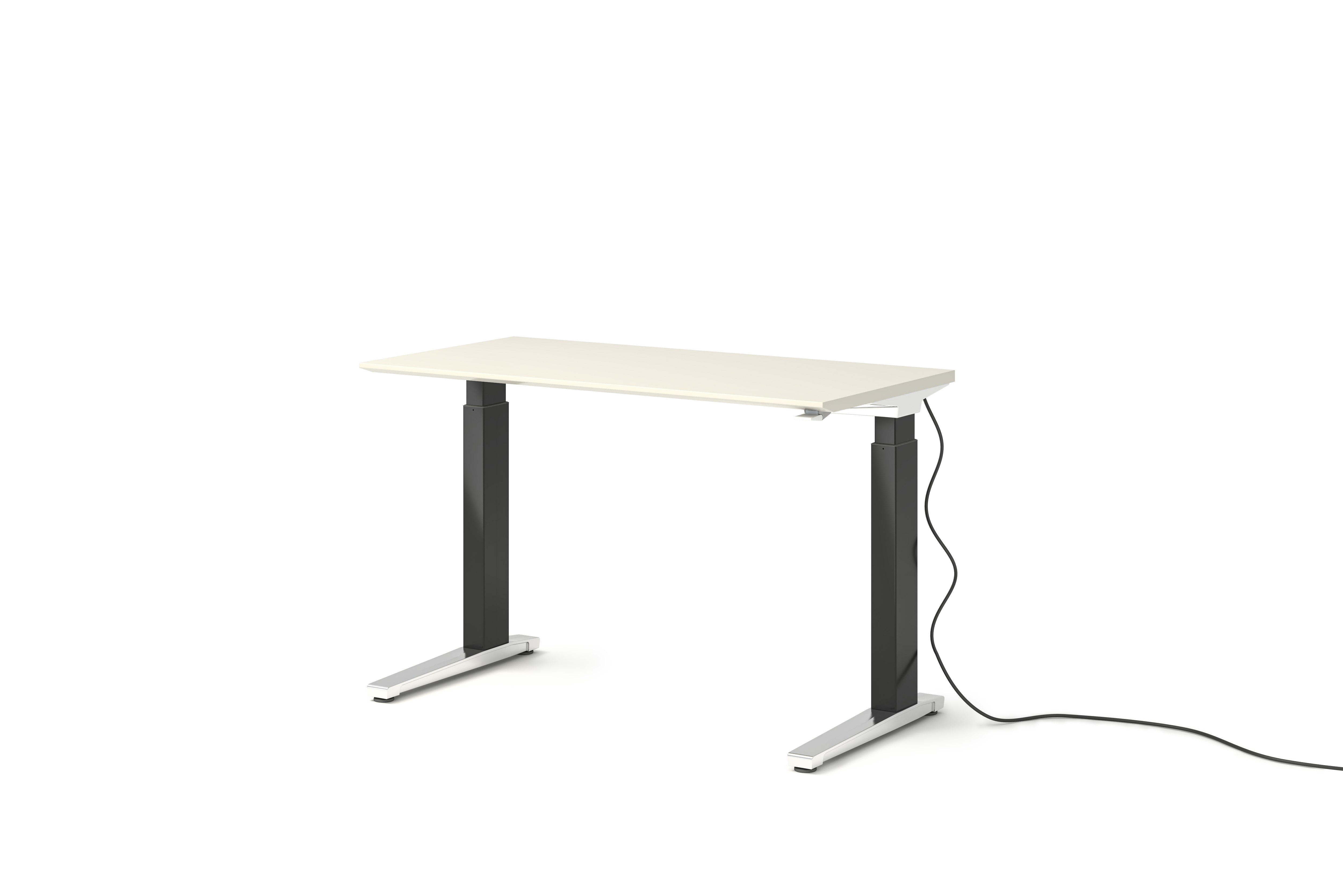 Renew Sit-To-Stand Desk - 23x46,  White Laminate,  Graphite Satin,  Polished Aluminum,  Standard Power