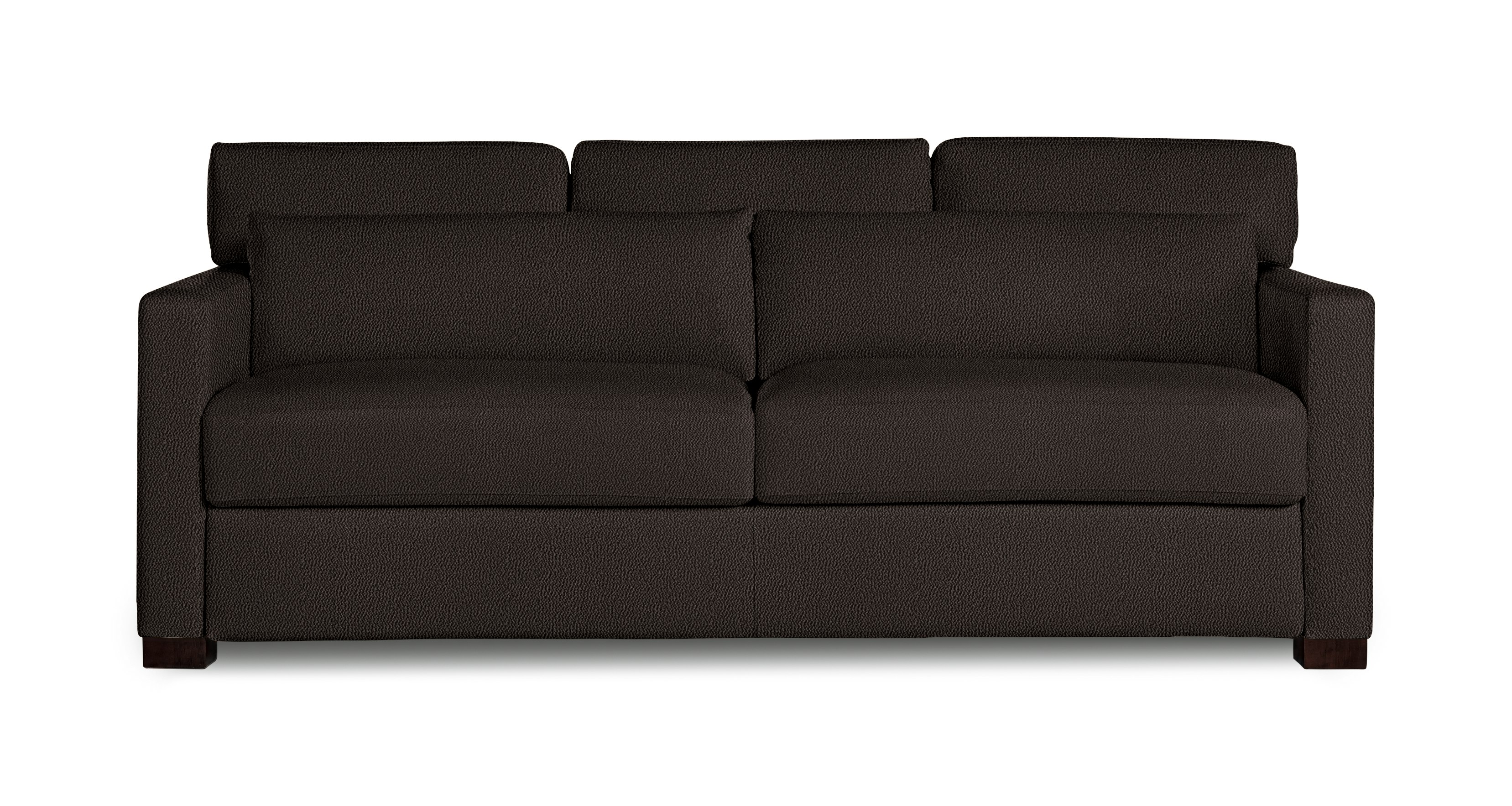 A Vesper Sleeper Sofa in Dark Brown Viewed from the front.
