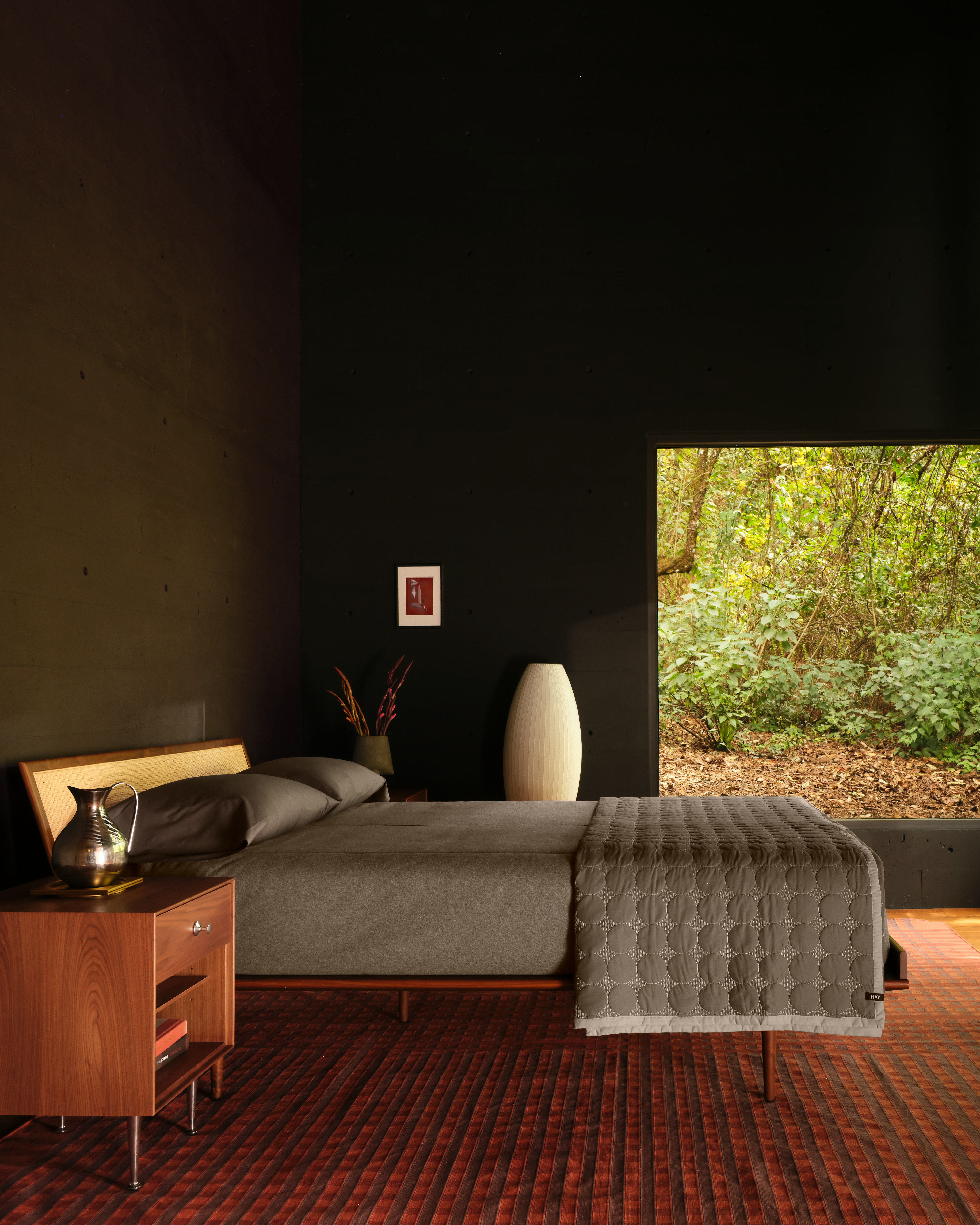 Nelson Thin Edge Bed and Bedside Table, LCW and Walker Rug