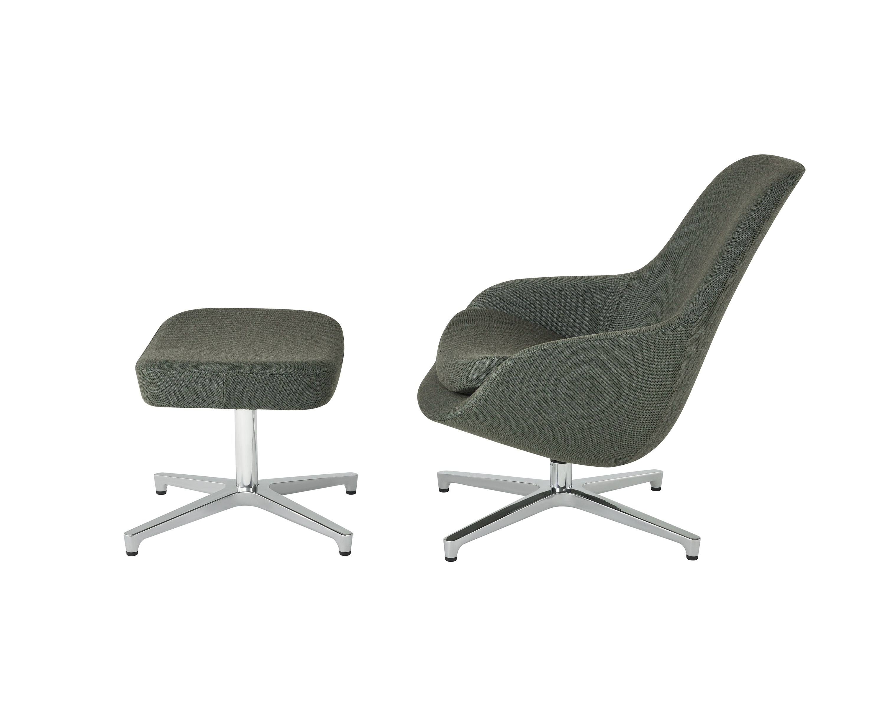 Profile view of a Saiba Lounge Chair and Ottoman.