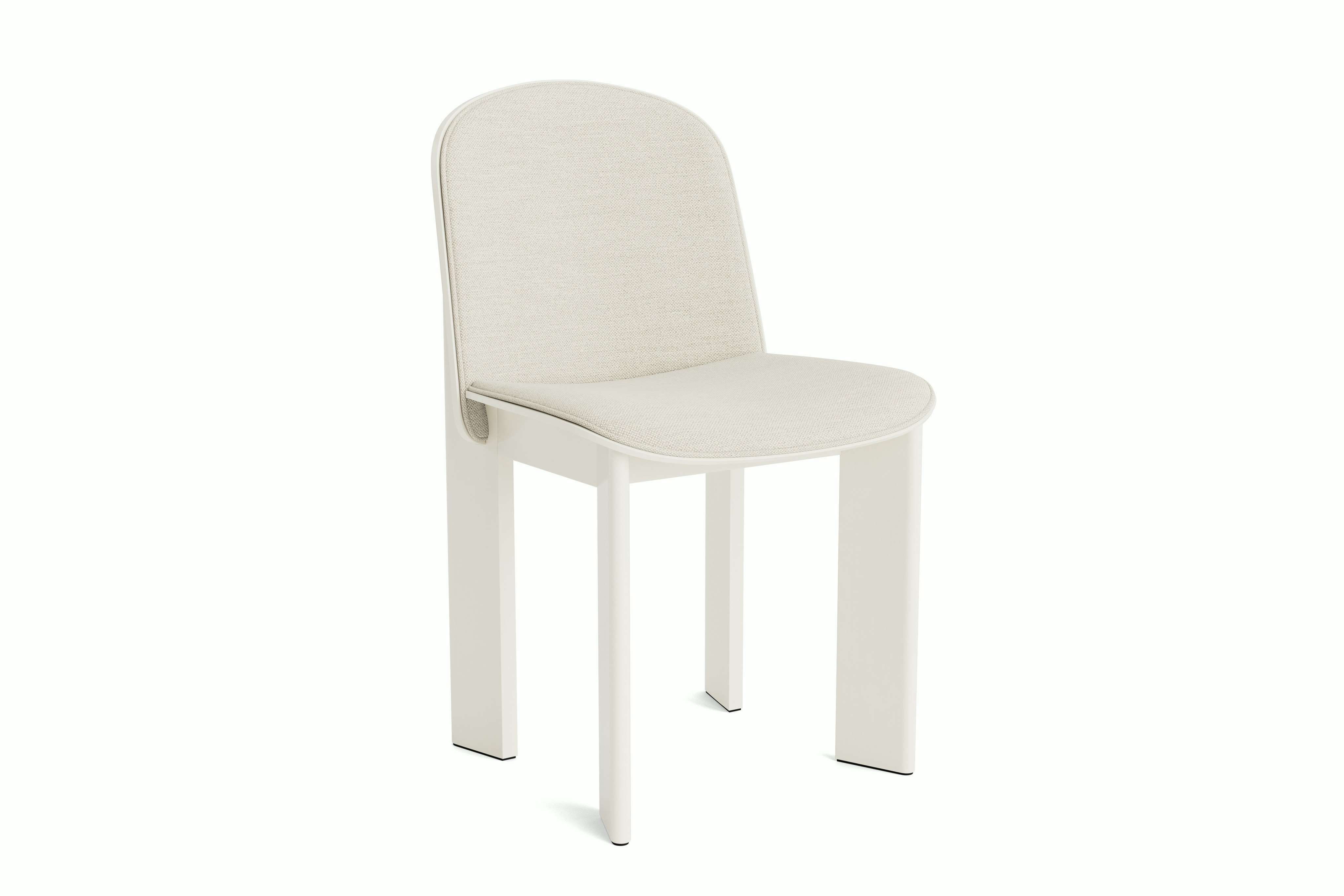 Chisel Chair in cream white beech with front upholstery, angled view