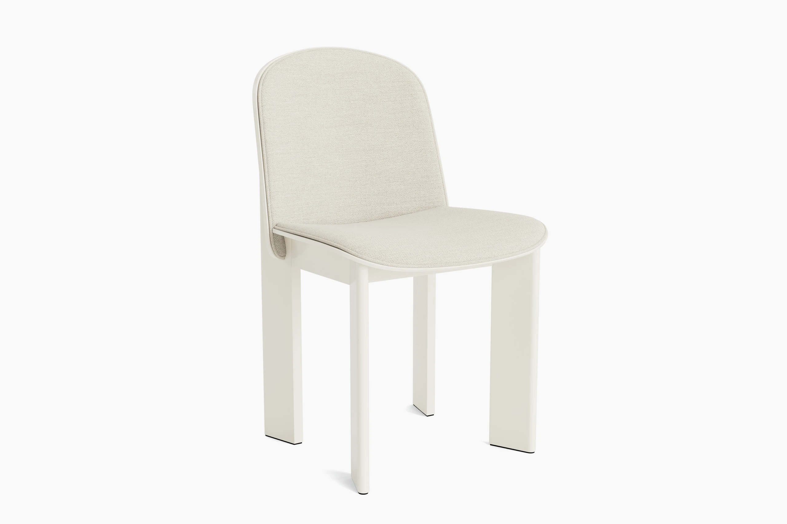 Chisel Chair in cream white beech with front upholstery, angled view