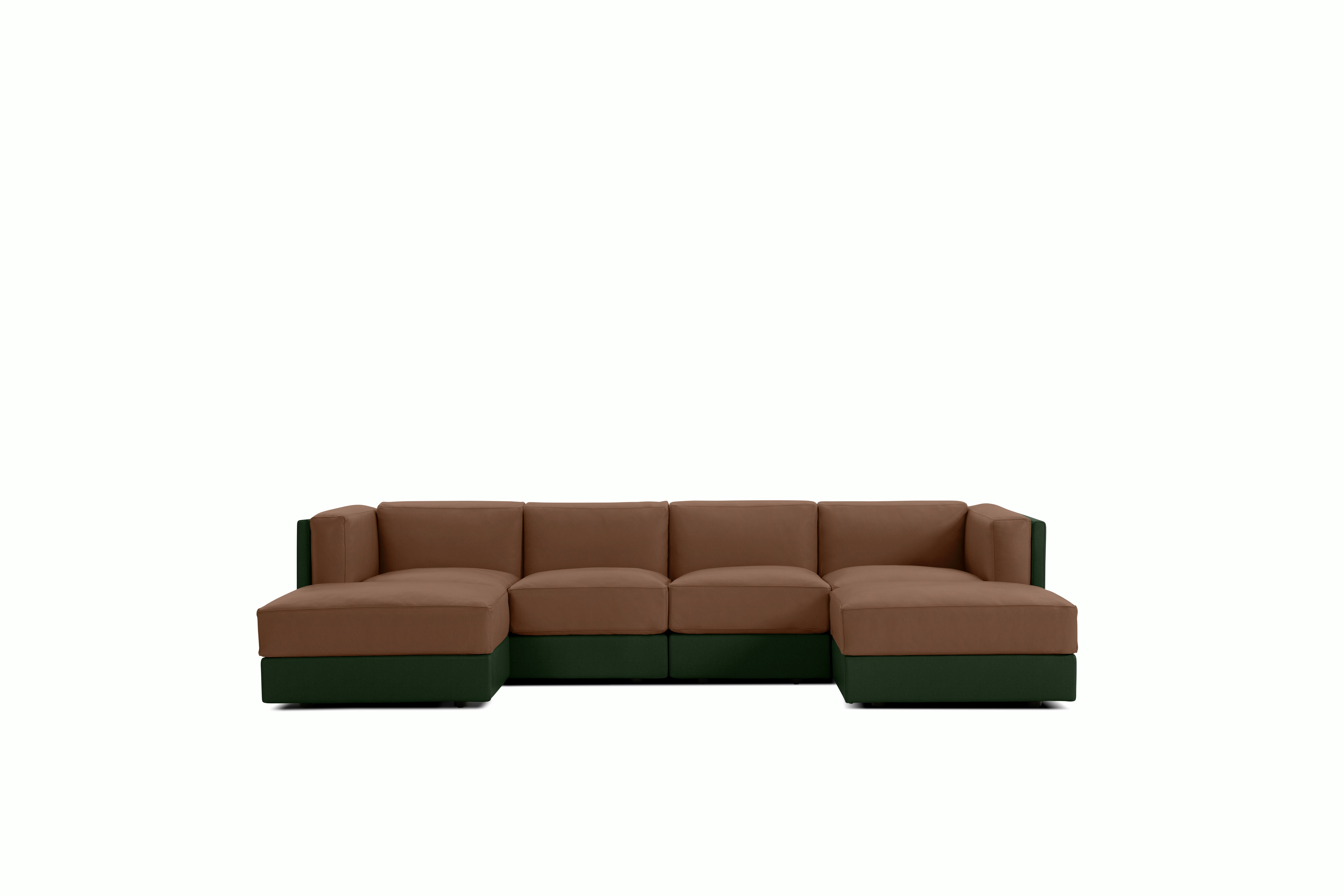 Symme Double Chaise Sectional - Leather Frame,  Prone Leather,  Vine,  Prone Leather,  Ledge