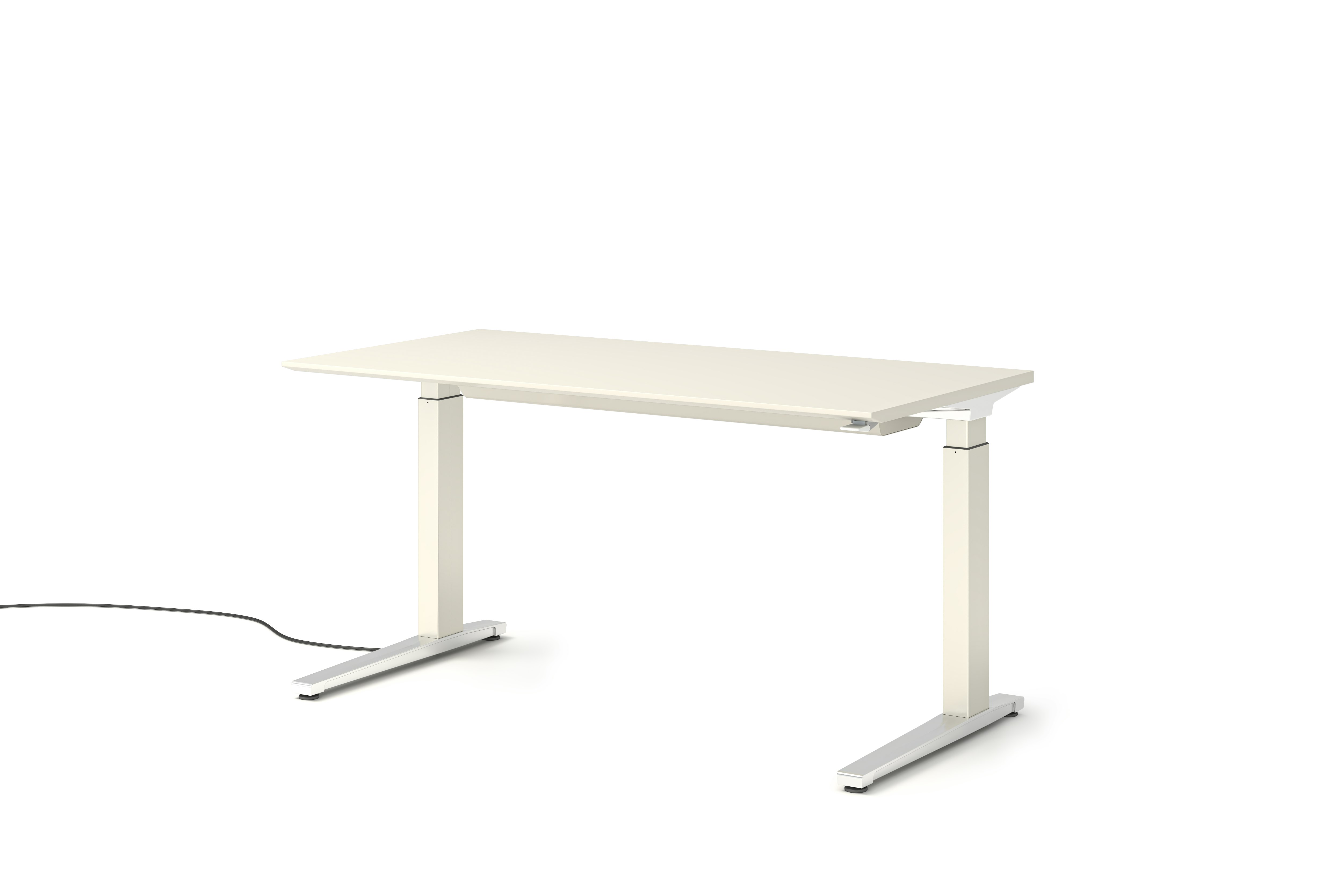 Renew Sit-To-Stand Desk - 29x58,  White Laminate,  White,  Polished Aluminum,  Hidden Power
