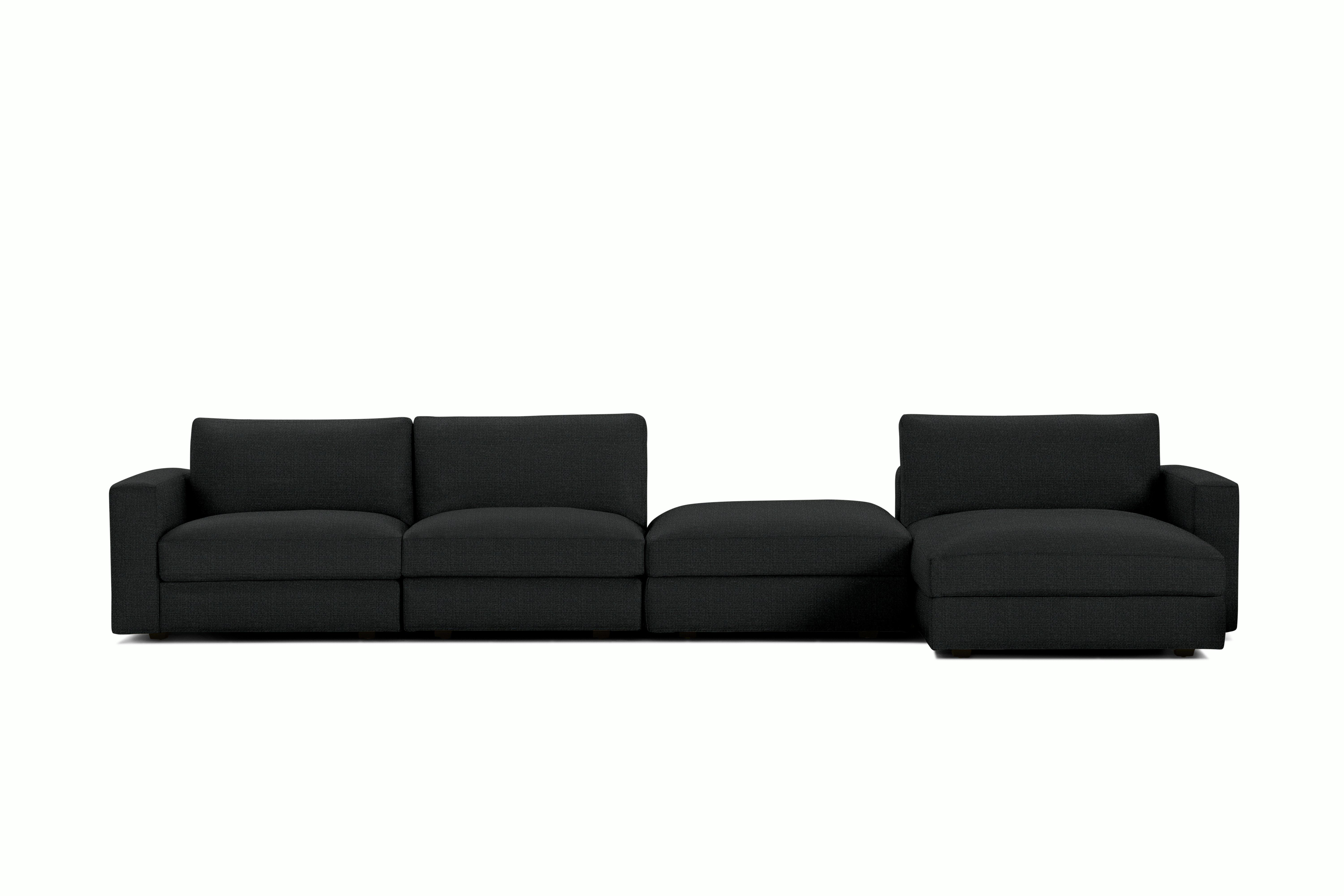 Reid Sectional - Sectional With Ottoman,  Right,  Pebble Weave,  Cinder,  1" Block"