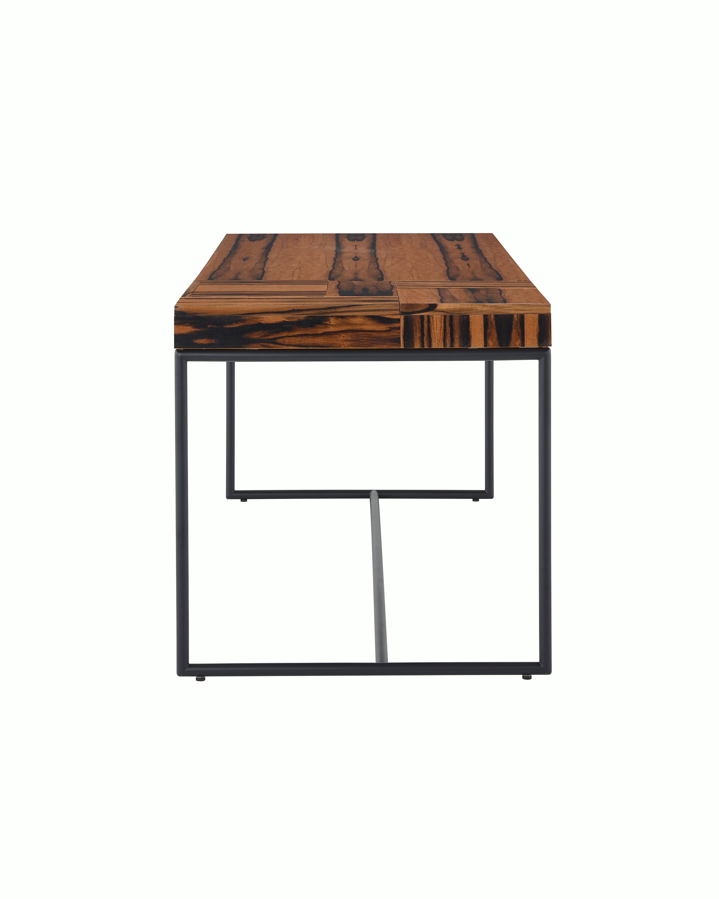 A Domino Desk with wood top and metal base.
