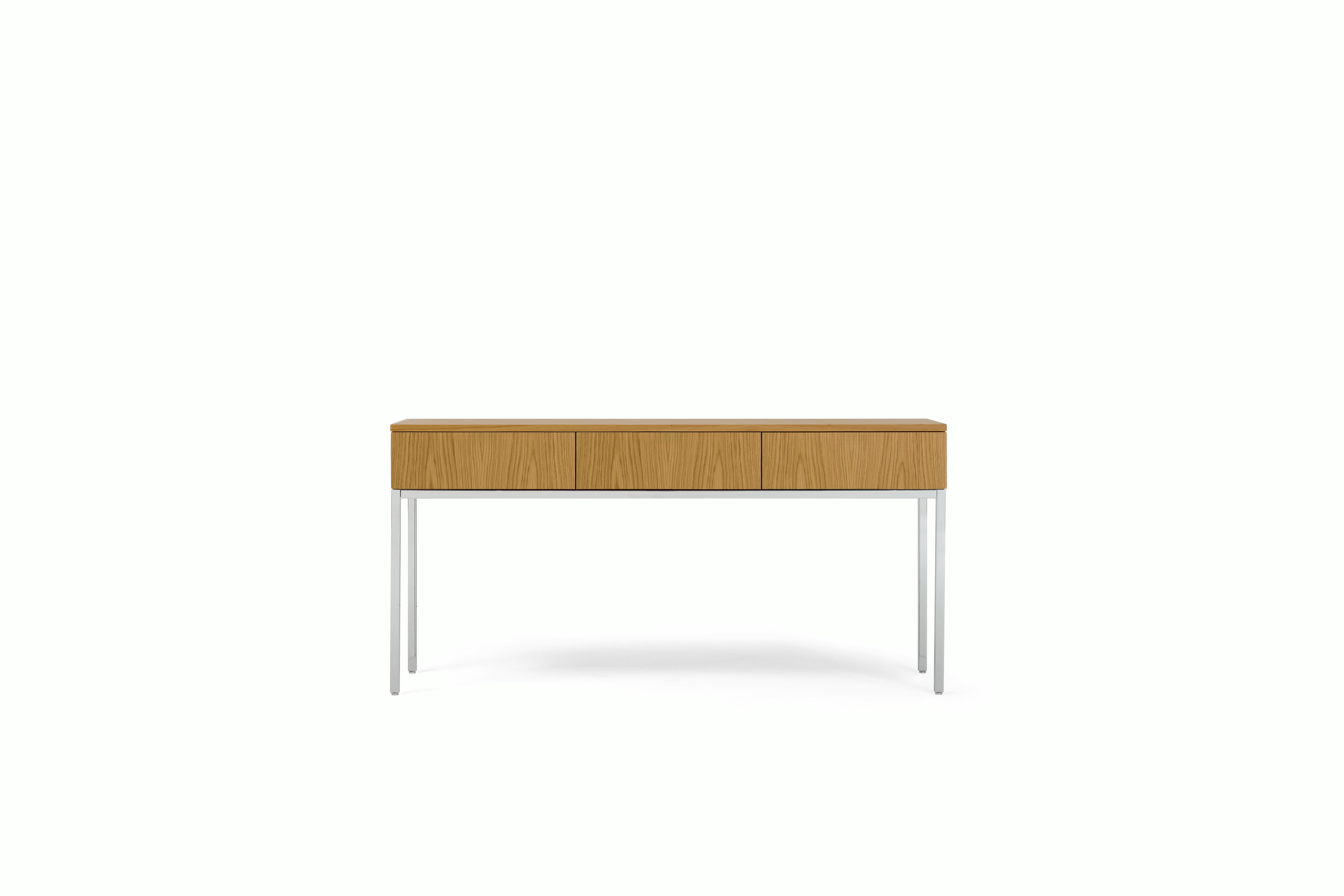 A Knoll Chermayeff Console Table in Oak viewed from the front.