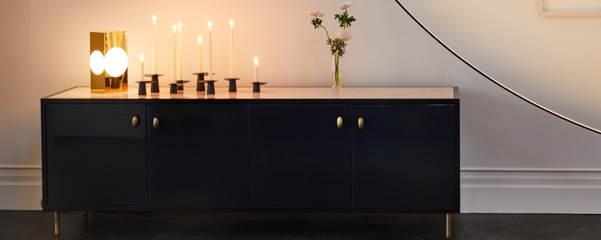 Atlas Table Lamp on a credenza with candles