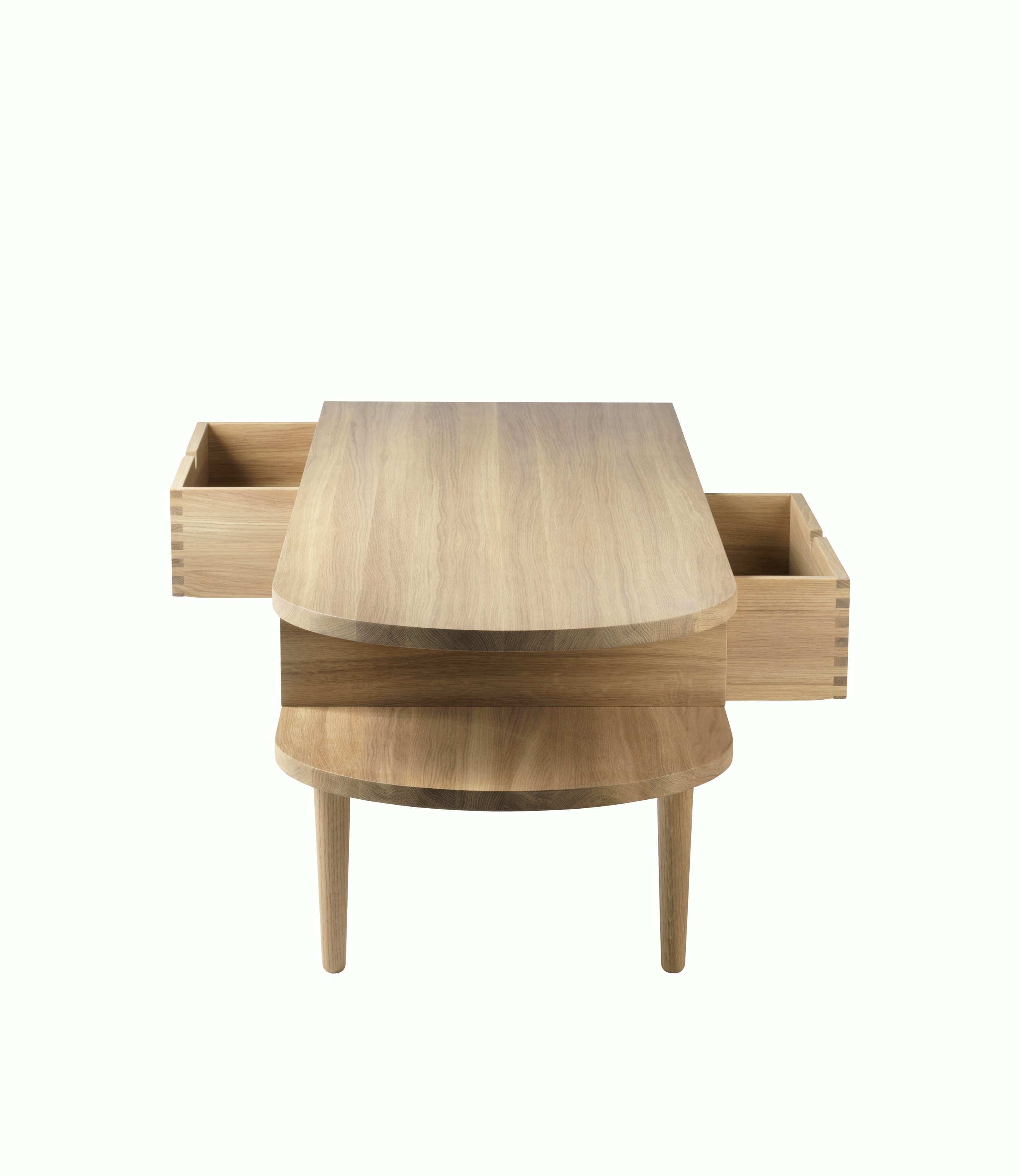 A F24 Storage Bench in Oak Natural viewed from the side.