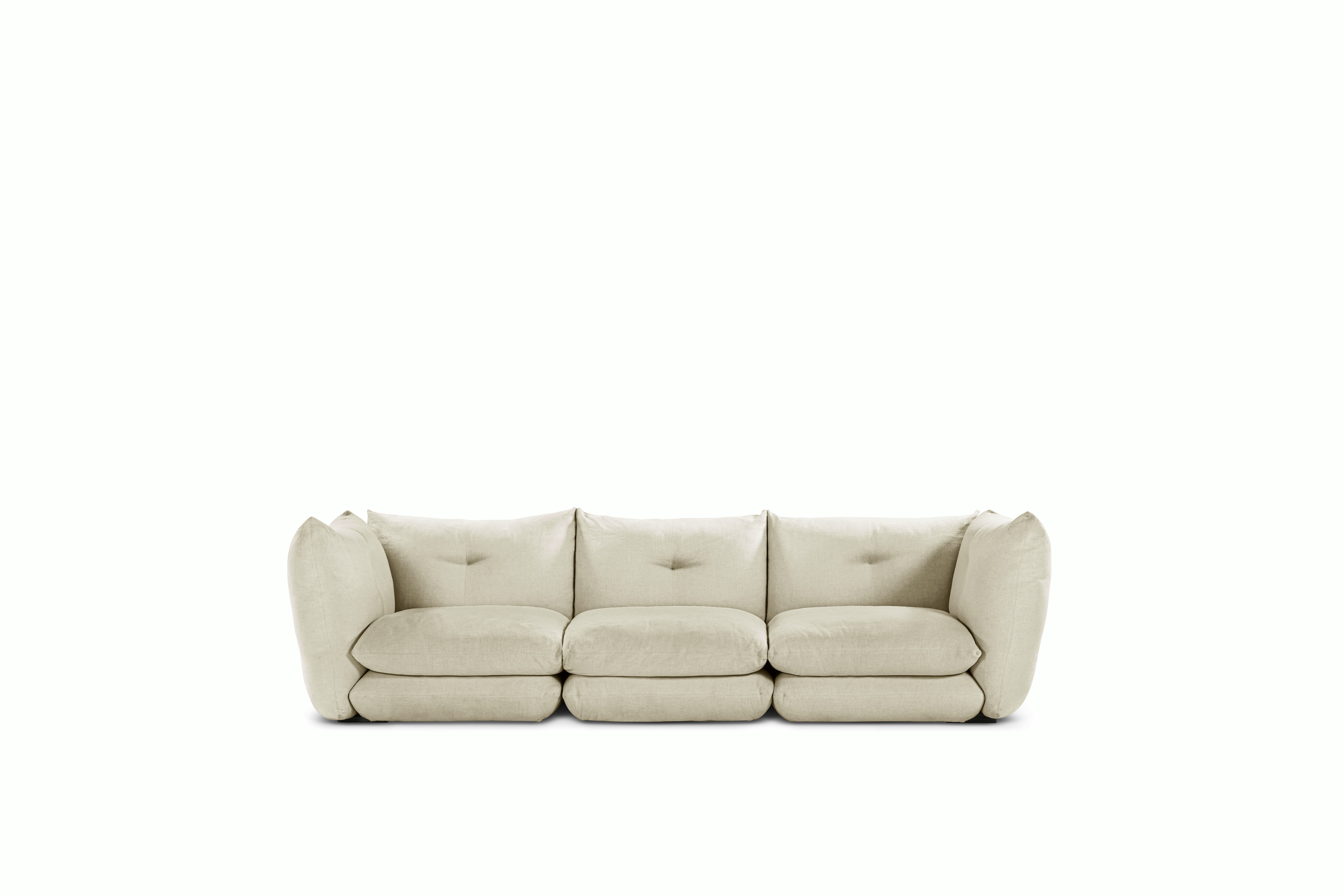 A Perron Pillo Sofa in Winter viewed from the front.