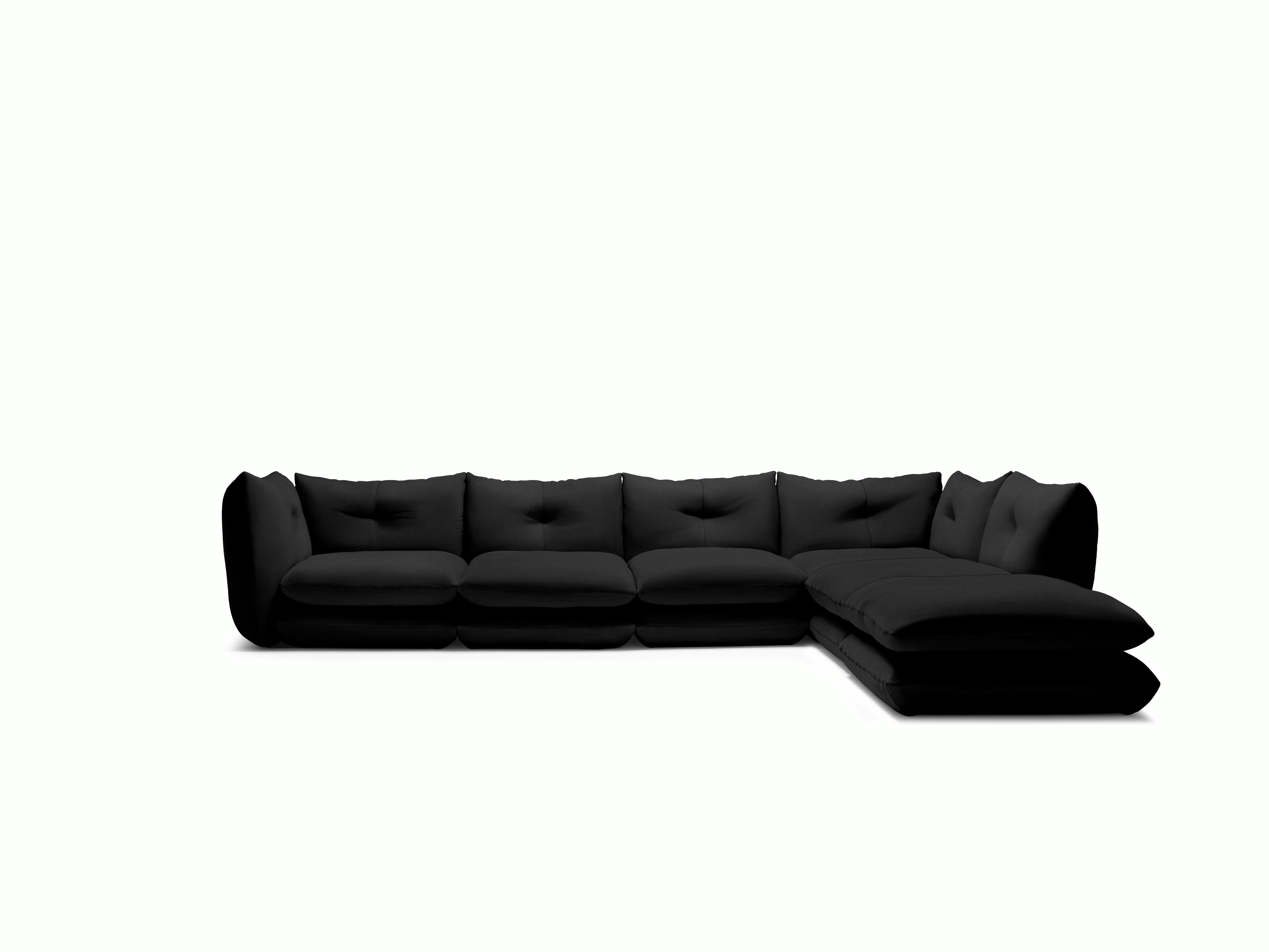 Pillo Sectional -  Right,  Five Seater with Ottoman,  Standard or Deep,  Iseo,  Black