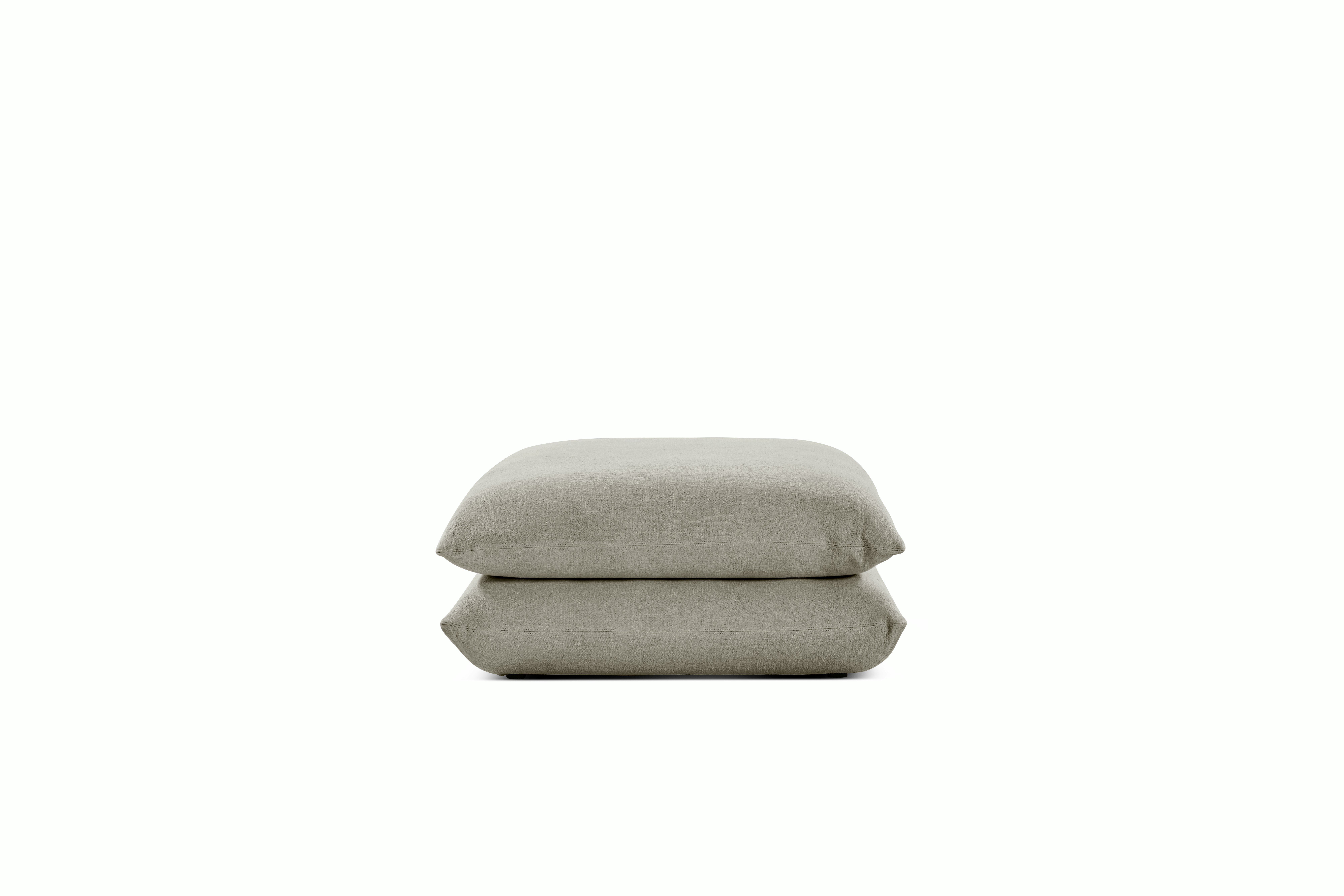 A Perron Pillo Ottoman in Tin viewed from the front.