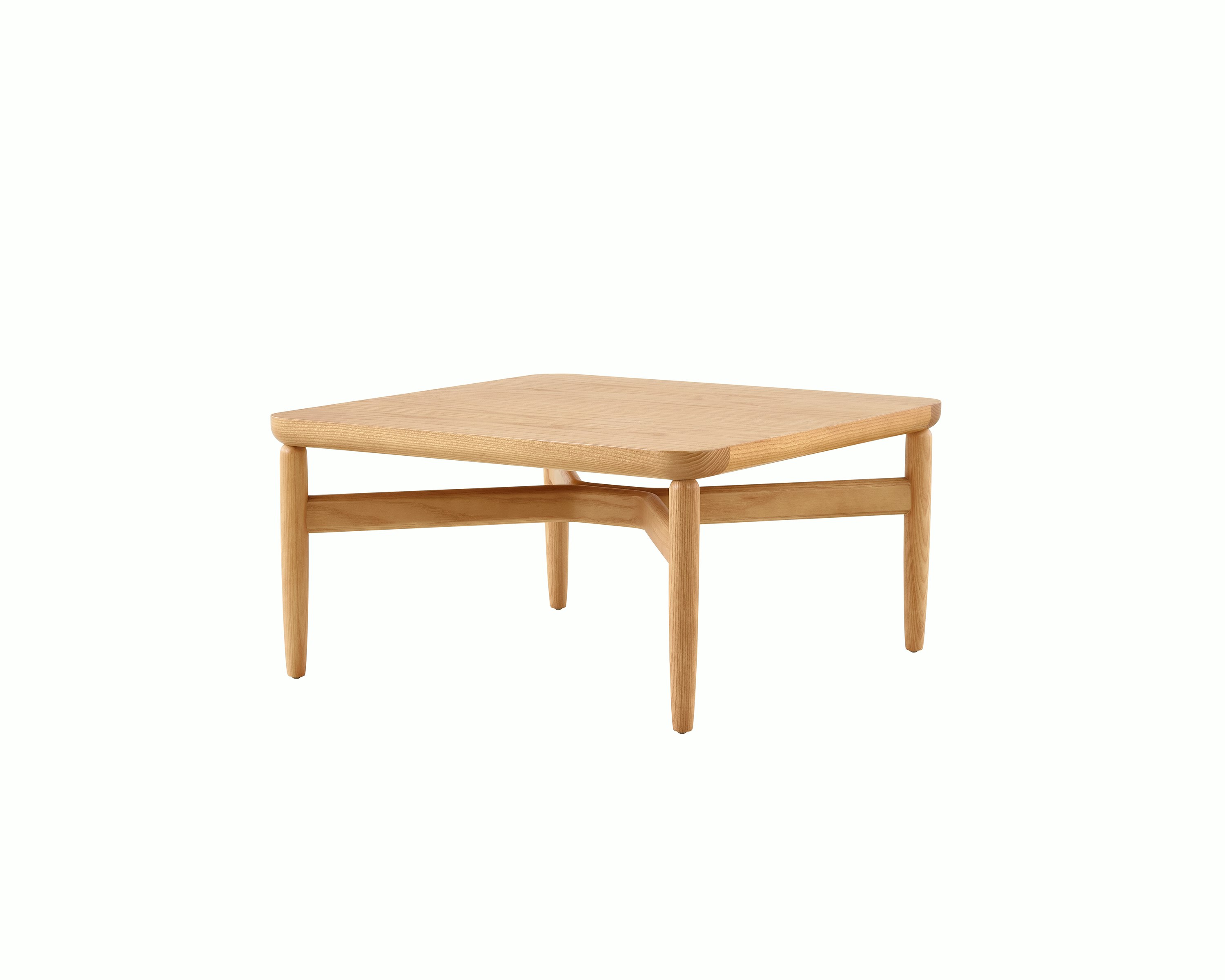 A Reframe Square Table in Rift Oak, viewed from a three-quarter perspective.