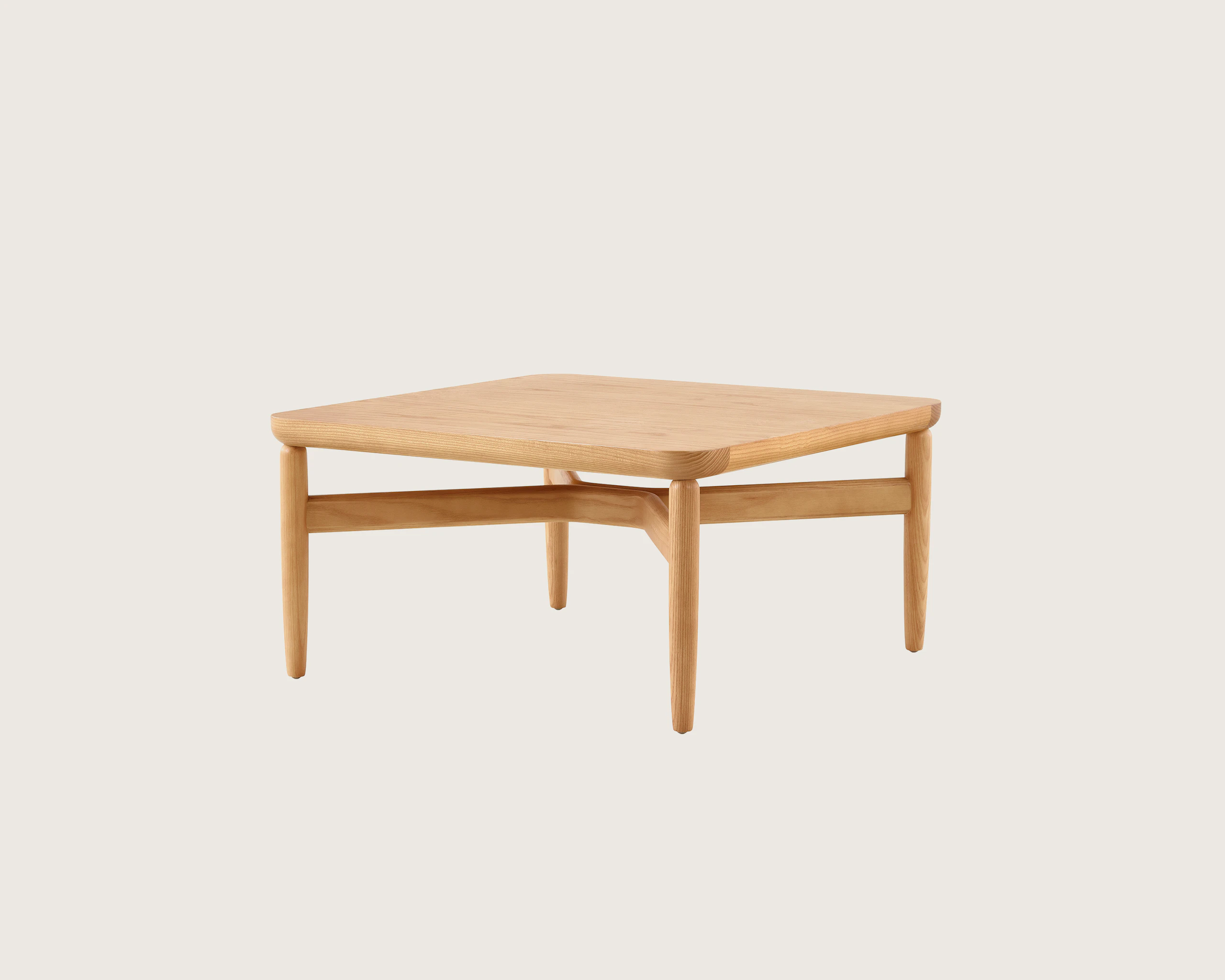 A Reframe Square Table in Rift Oak, viewed from a three-quarter perspective.