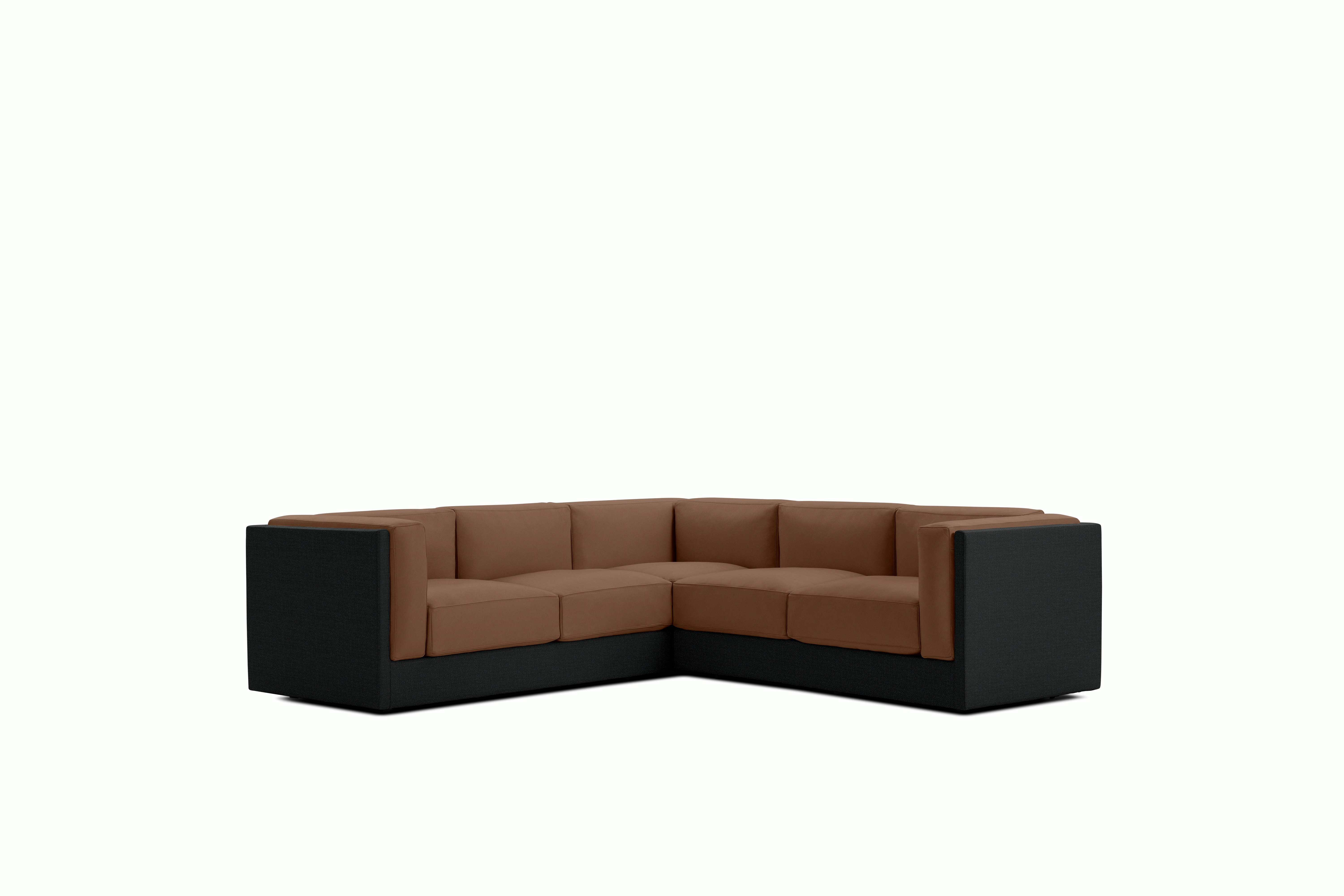 Symme Corner Sectional - Fabric Frame,  Pebble Weave,  Cinder,  Prone Leather,  Ledge