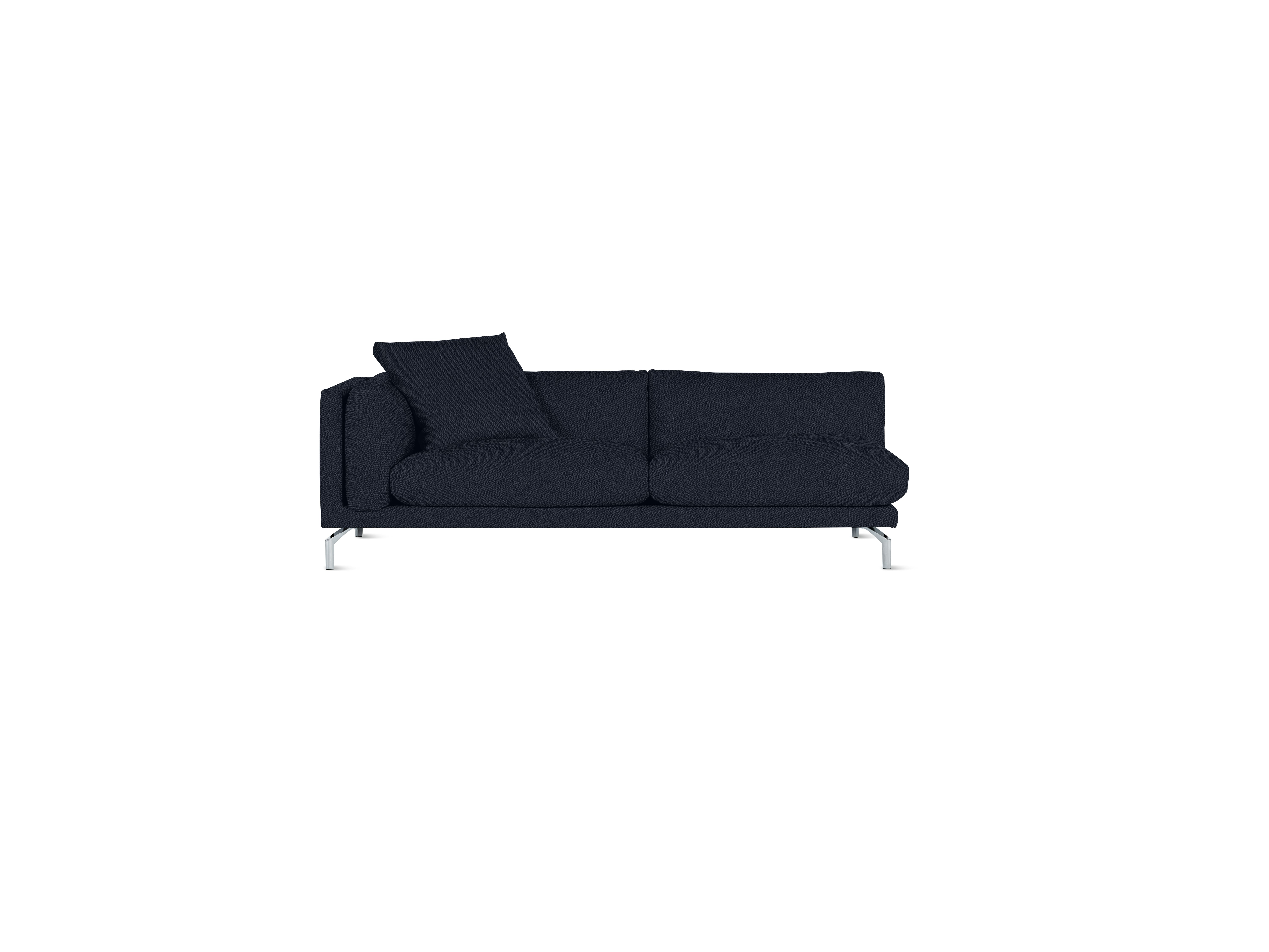 A Como One-Arm Sofa in Turf: Blue viewed from the front.