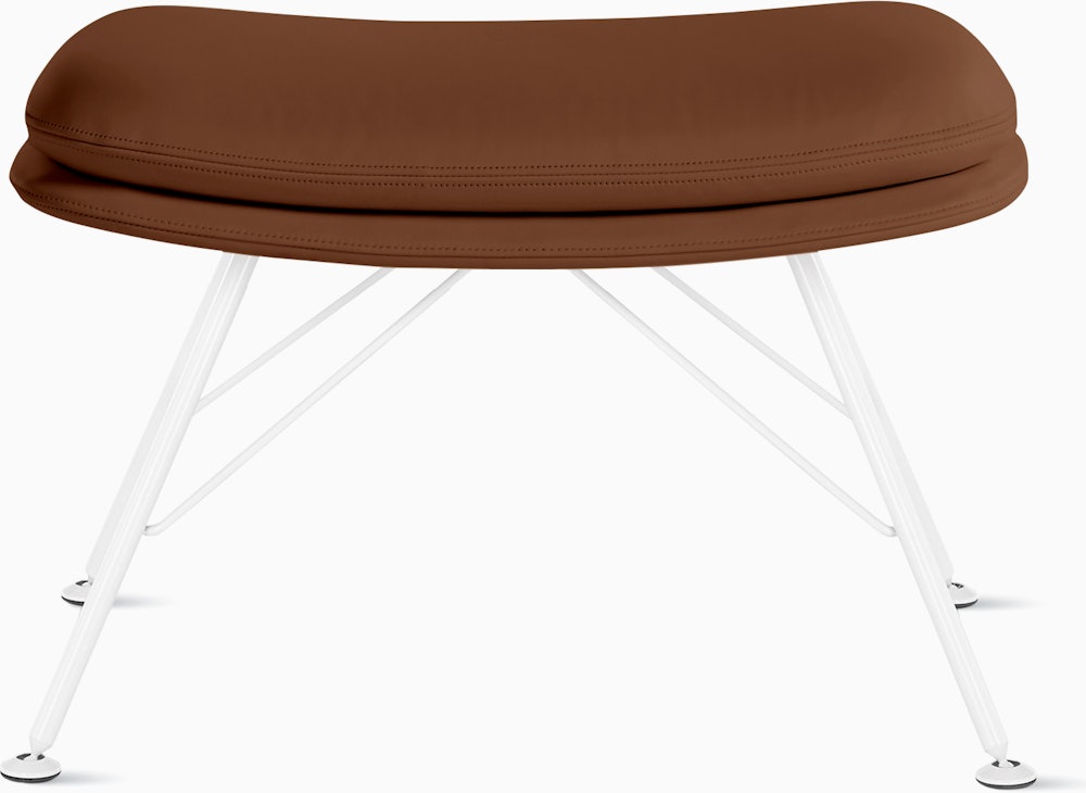 Striad Ottoman in Wire Base White Prone Leather,  Ledge