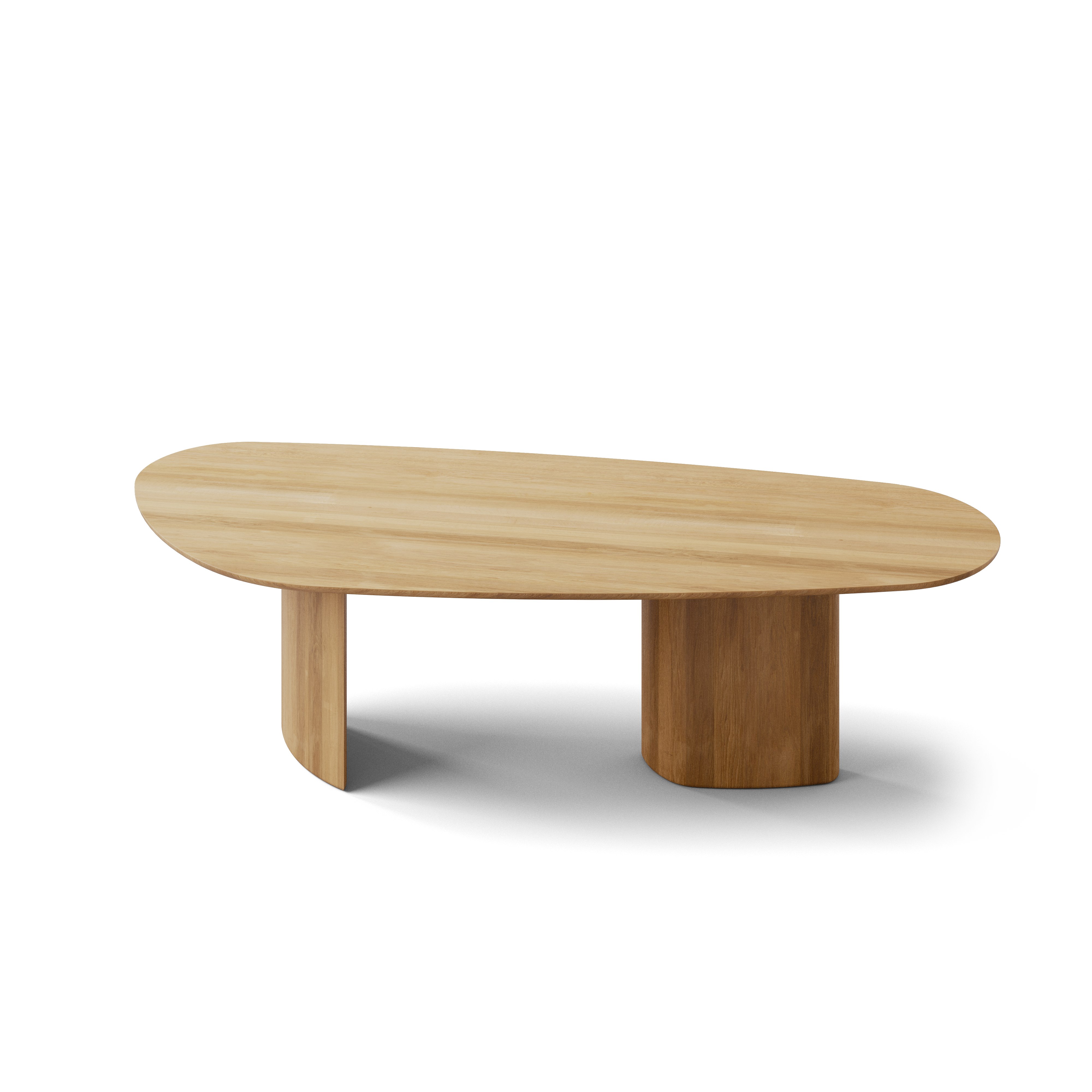 A Tangent Dining Table in Oak viewed from the front.