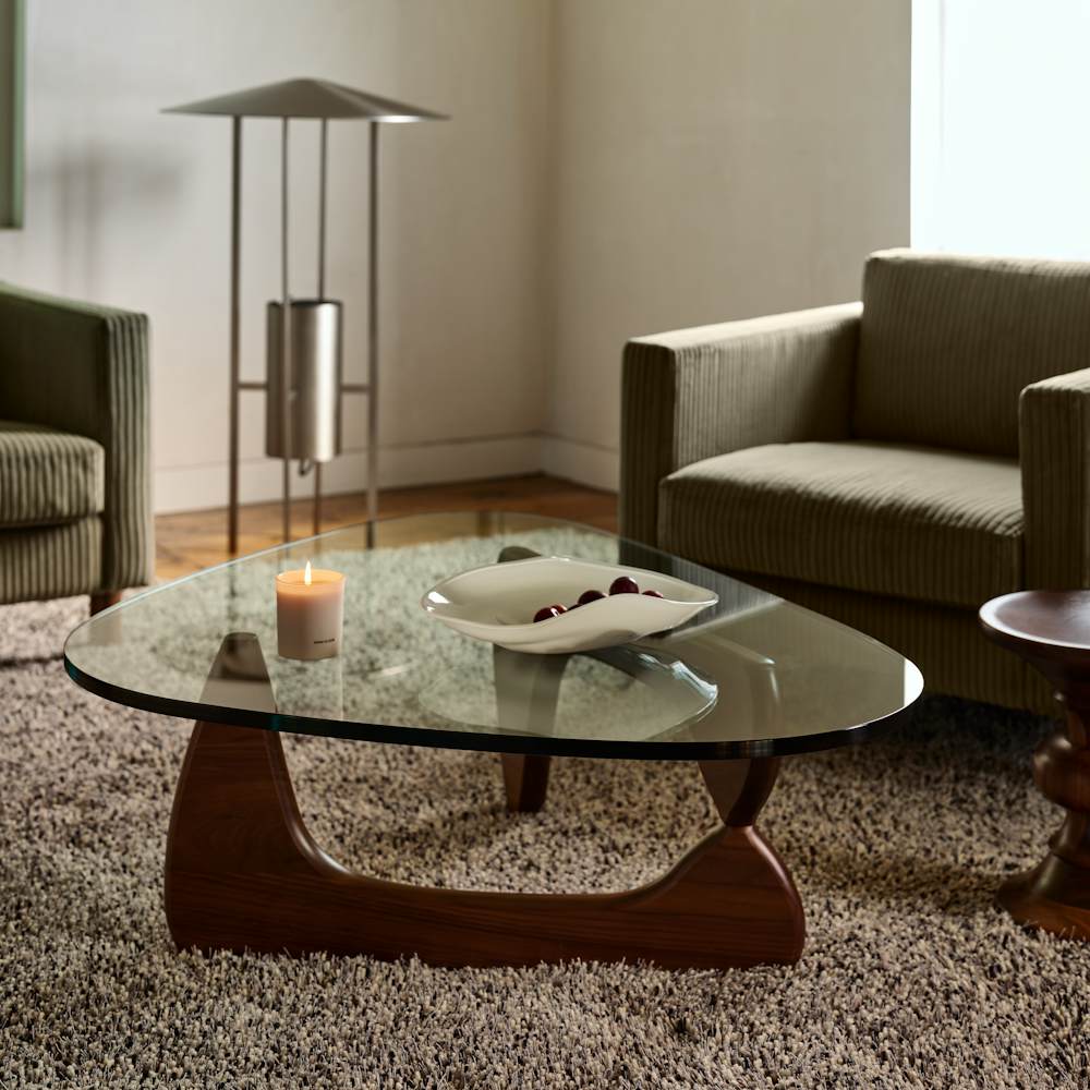 Lispenard Armchair in Passage Echo, Noguchi Coffee Table and Johnson Kelly Floor Lamp
