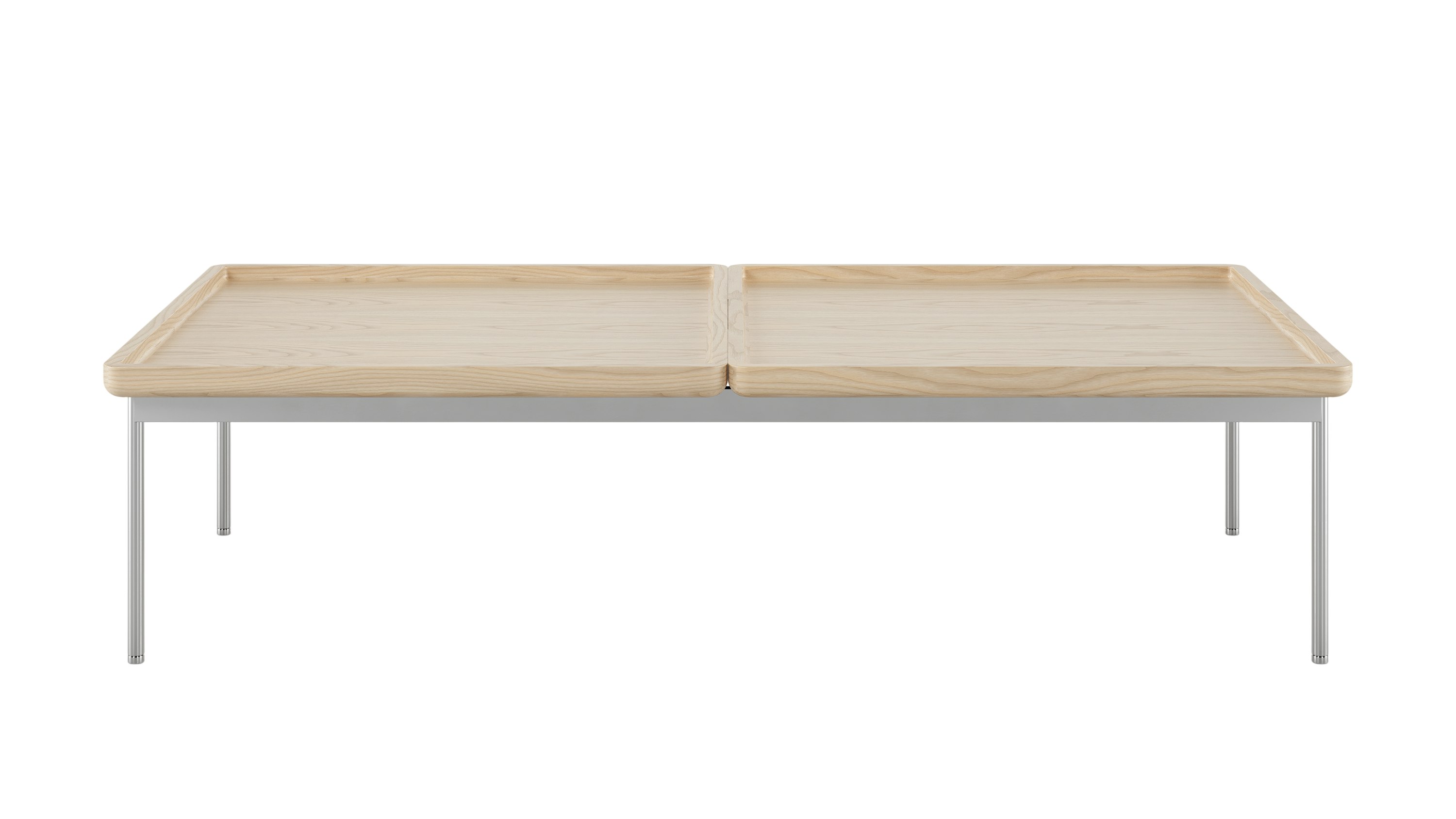 28 x 56 inch Tuxedo Table in white ash with a Chrome frame viewed from the front.