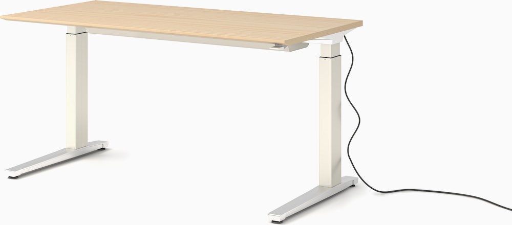 Renew Sit-To-Stand Desk - 29x58,  Veneer White Ash,  White,  Polished Aluminum,  Standard Power