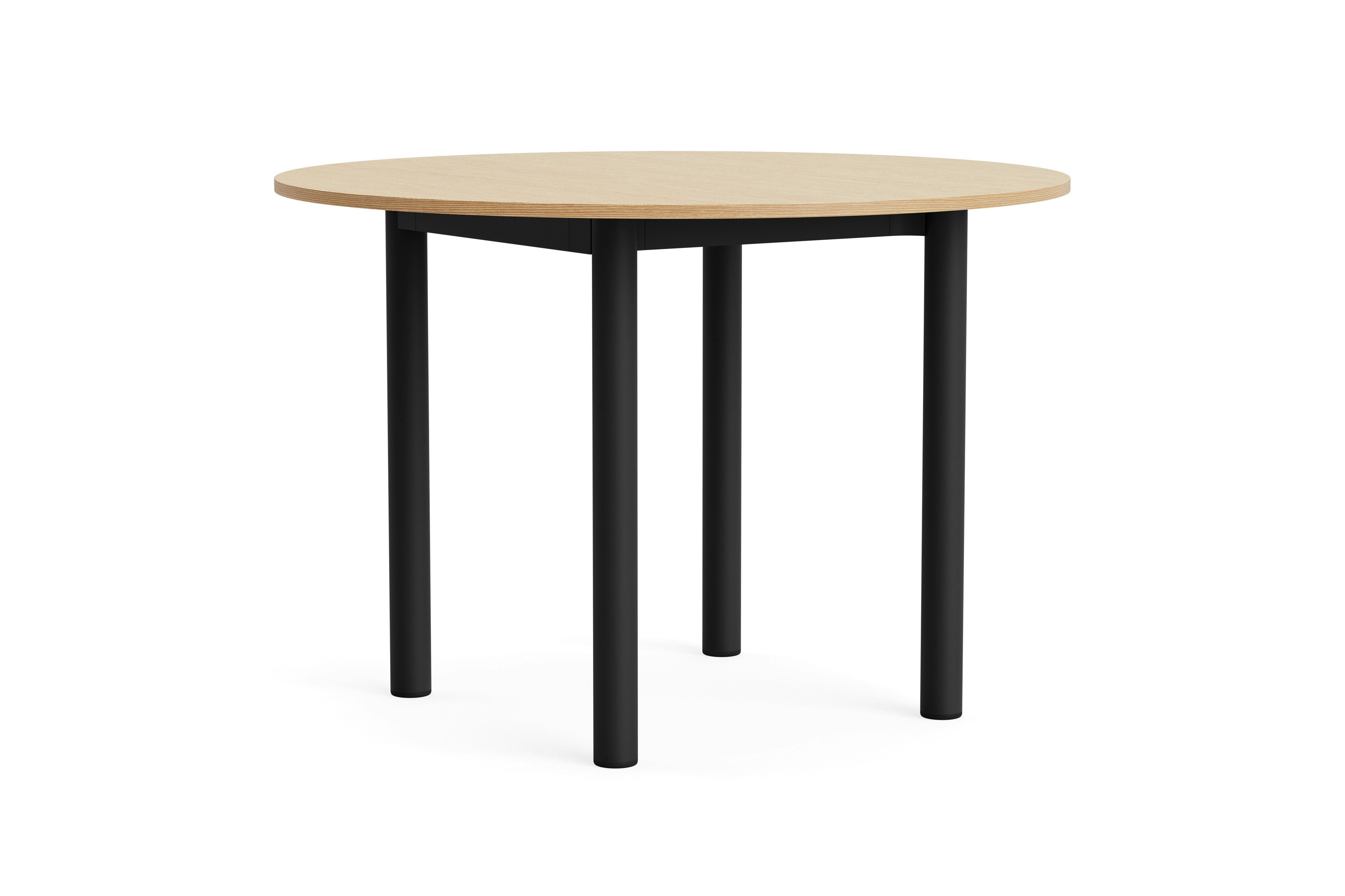 Annex round table with black legs and light wood top, front-facing view.